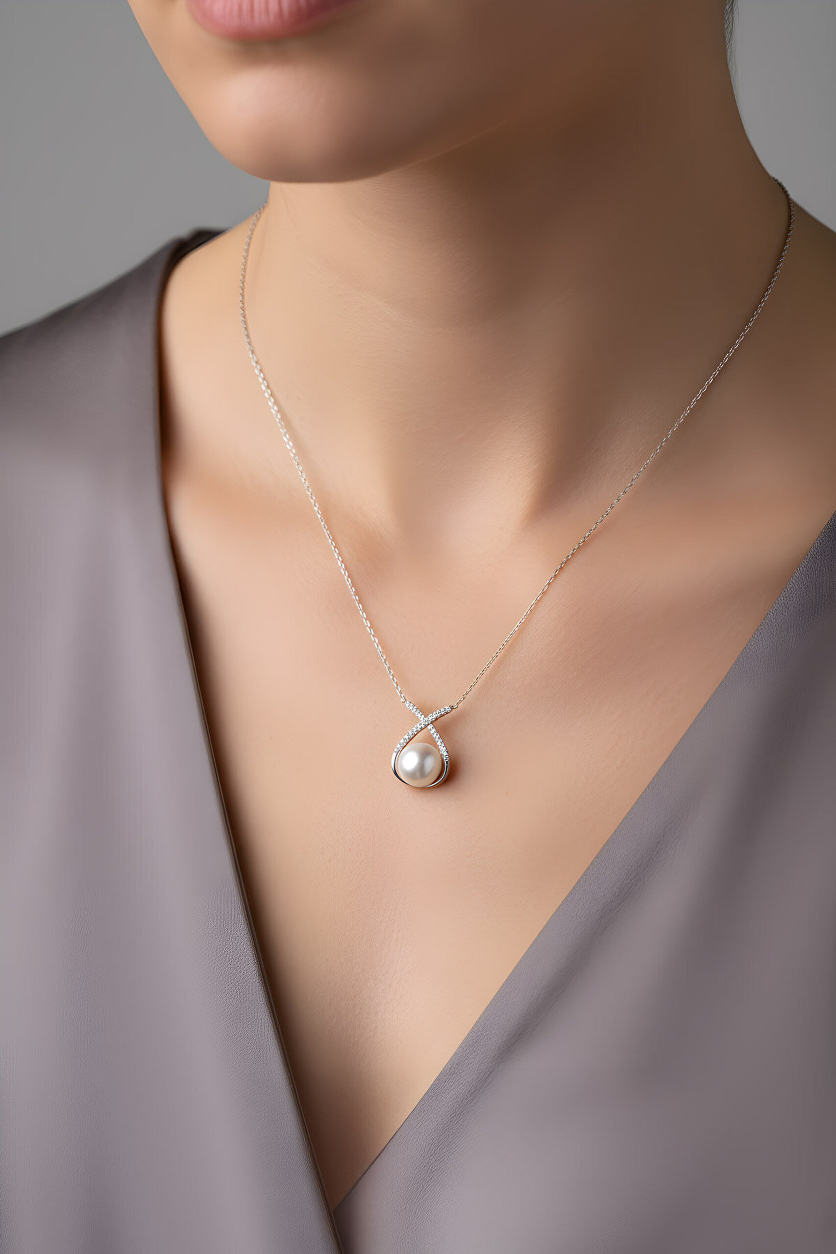 Moonlight 18 Ayar Beyaz Altın Kaplama 45 Cm Gümüş İnci Kolye - 3