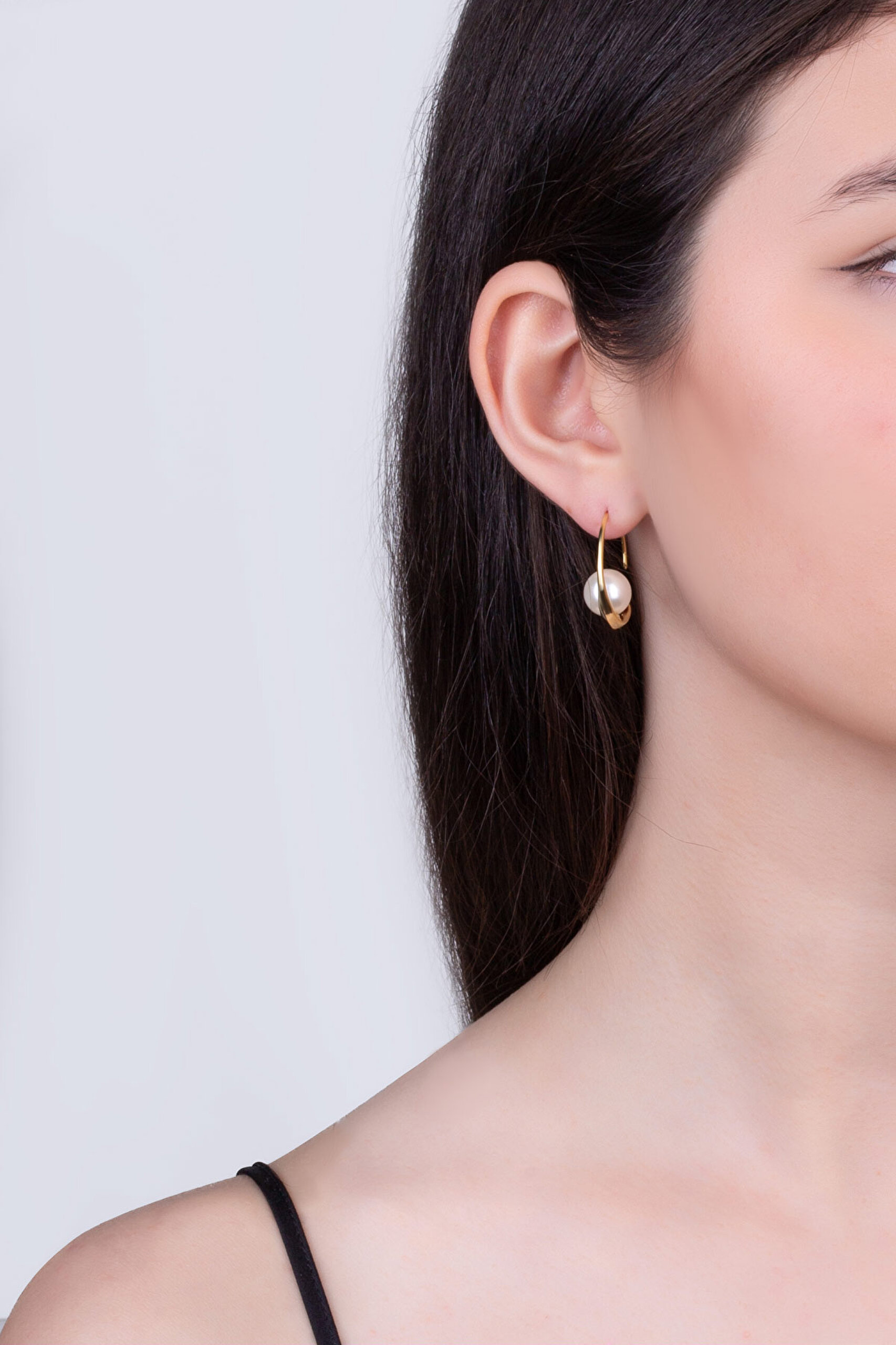 ⁠ Charlotte 18 Ayar Sarı Altın Kaplama Gümüş İnci Halka Küpe_3}