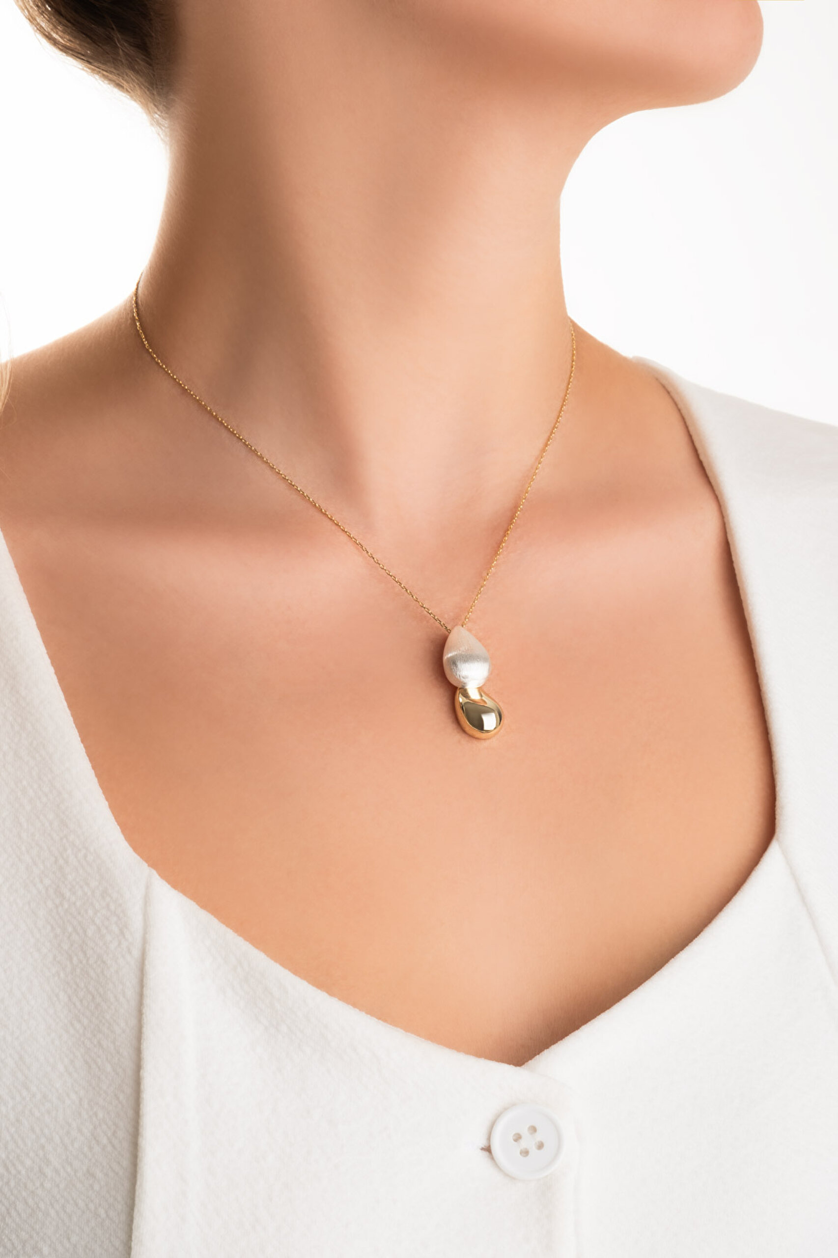 ⁠ Velora Damla 18 Ayar Sarı Ve Beyaz Altın Kaplama 45 Cm Gümüş Kolye_3}