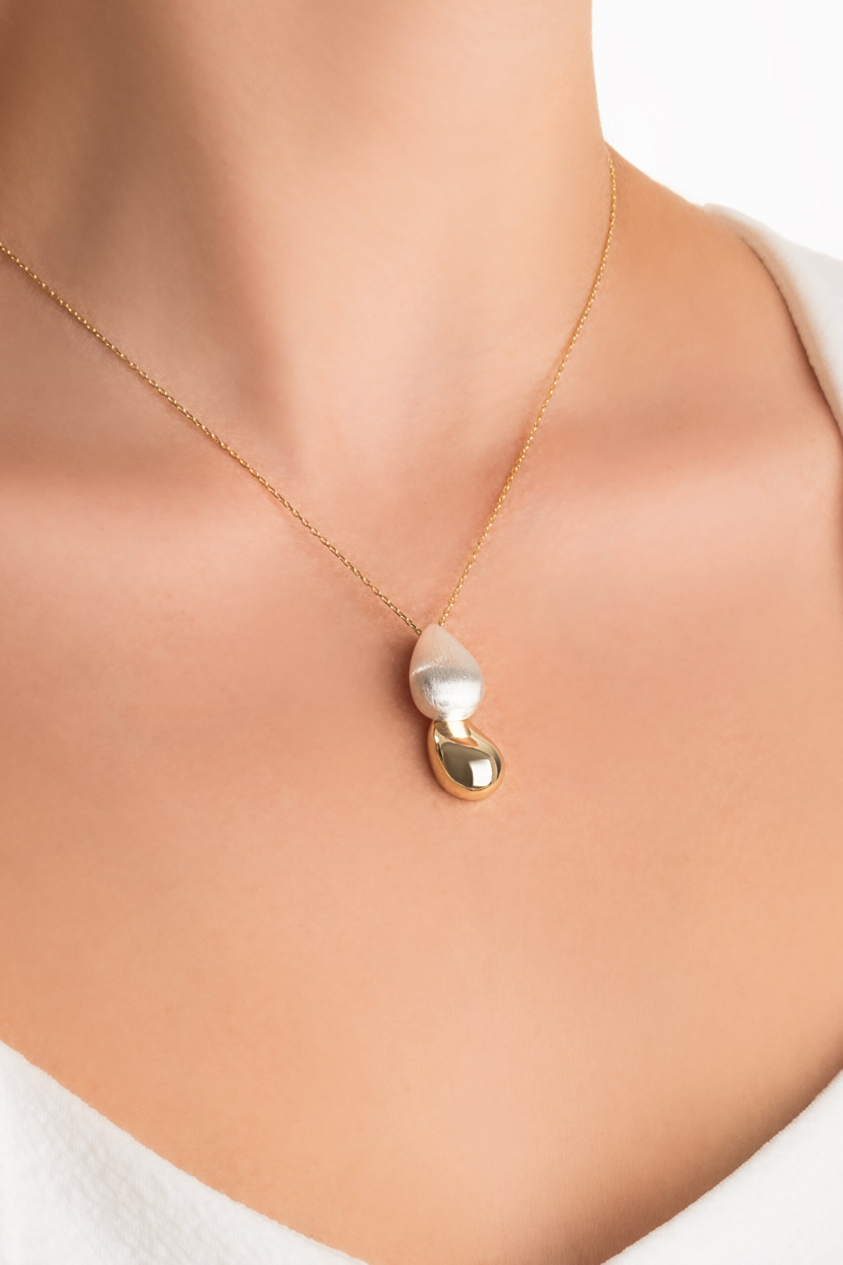 ⁠ Velora Damla 18 Ayar Sarı Ve Beyaz Altın Kaplama 45 Cm Gümüş Kolye_1}