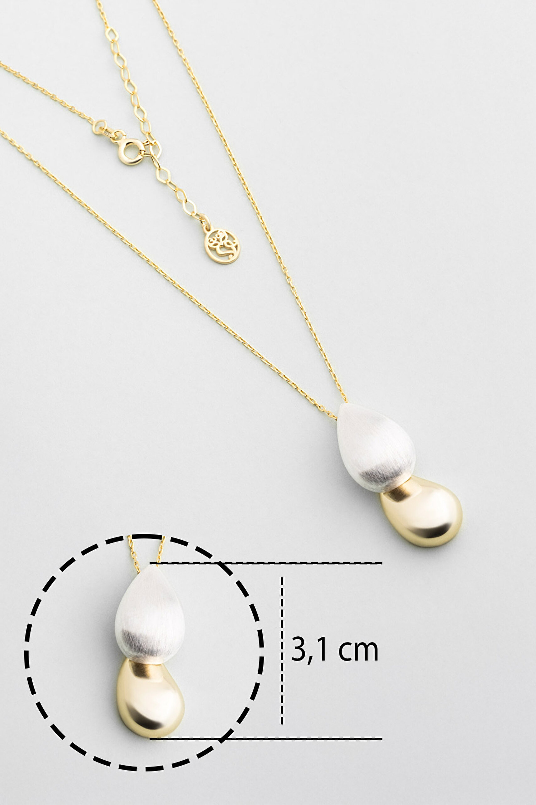 ⁠ Velora Damla 18 Ayar Sarı Ve Beyaz Altın Kaplama 45 Cm Gümüş Kolye_2}