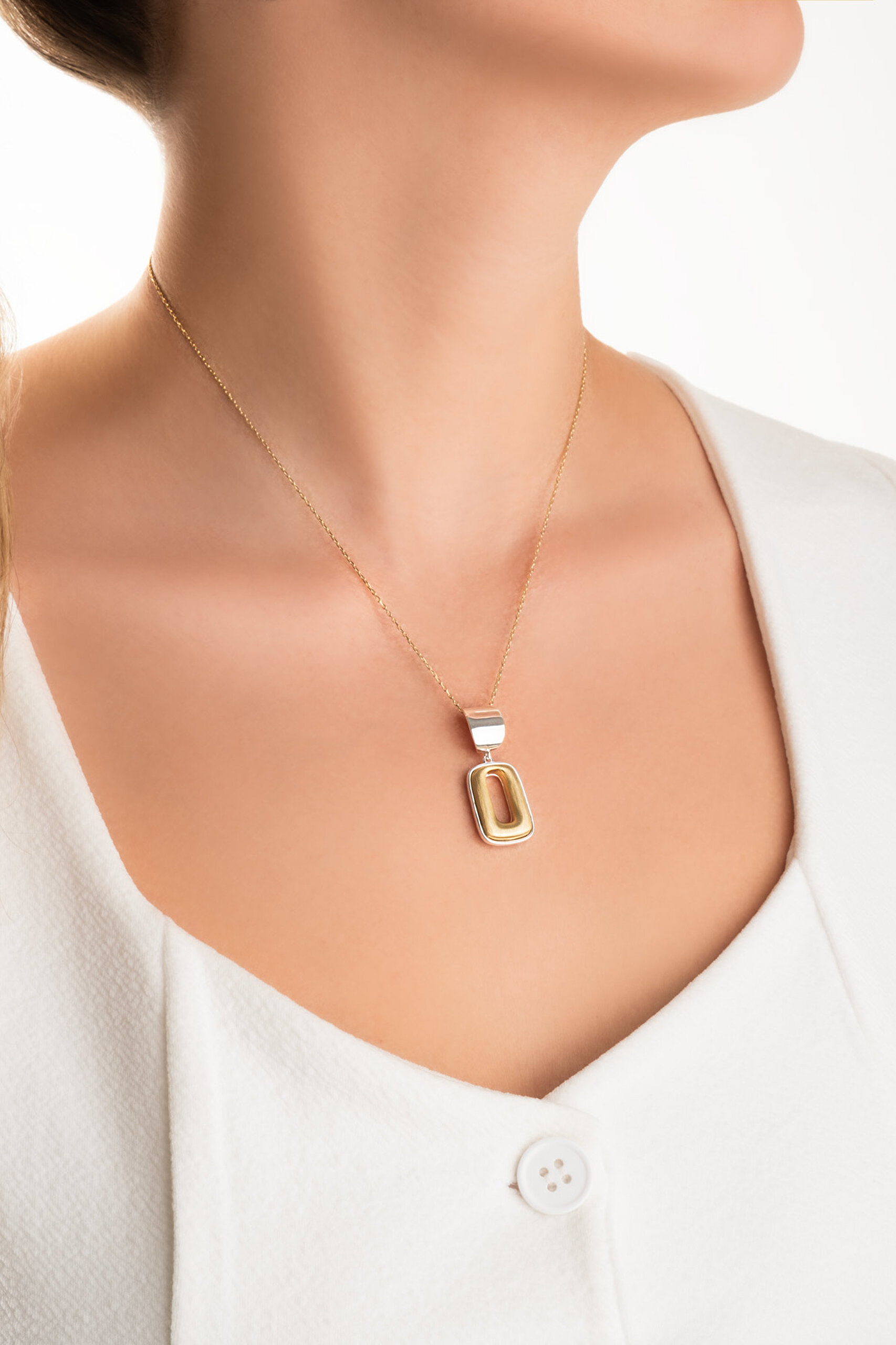 ⁠ Novara 18 Ayar Sarı Ve Beyaz Altın Kaplama 44 Cm Gümüş Kolye_3}