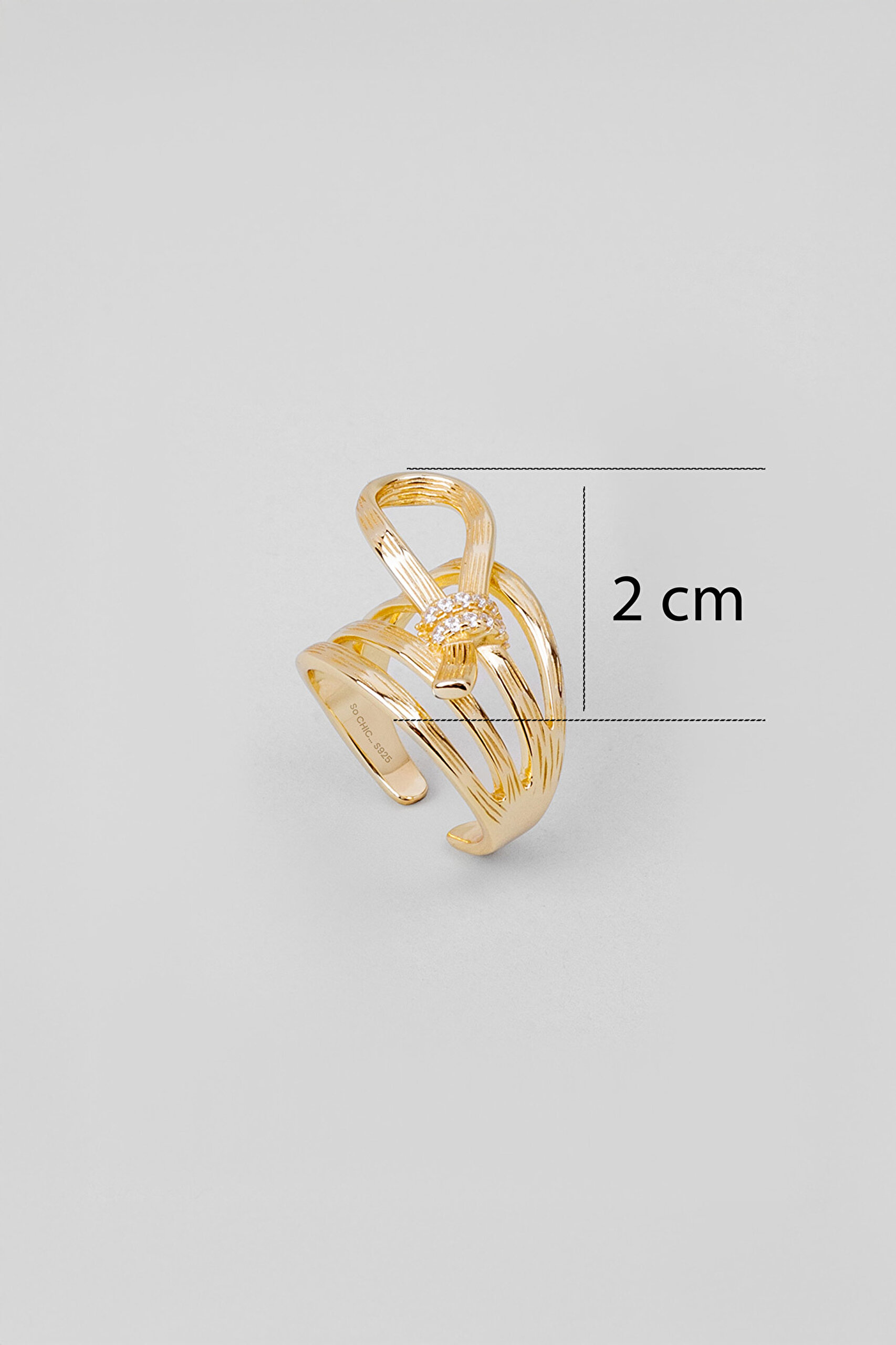 ⁠ Aşk Düğümü 18 Ayar Sarı Altın Kaplama Ayarlanabilir Gümüş Yüzük_2}