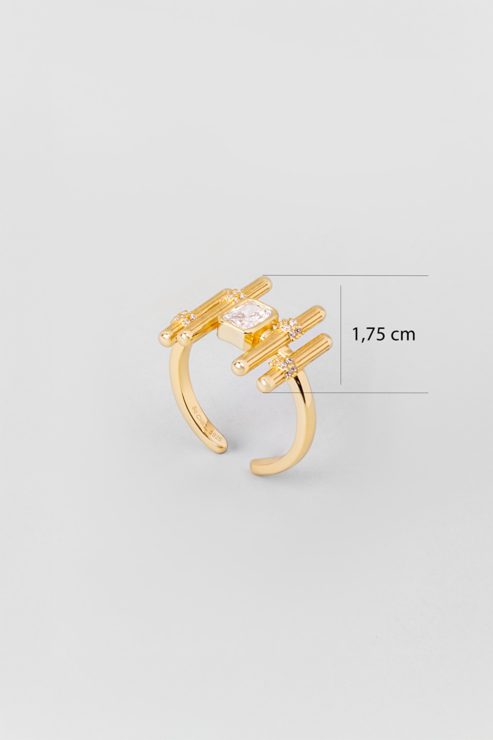 ⁠ Zamansız Stil 18 Ayar Sarı Altın Kaplama Gümüş Ayarlanabilir Yüzük_2}