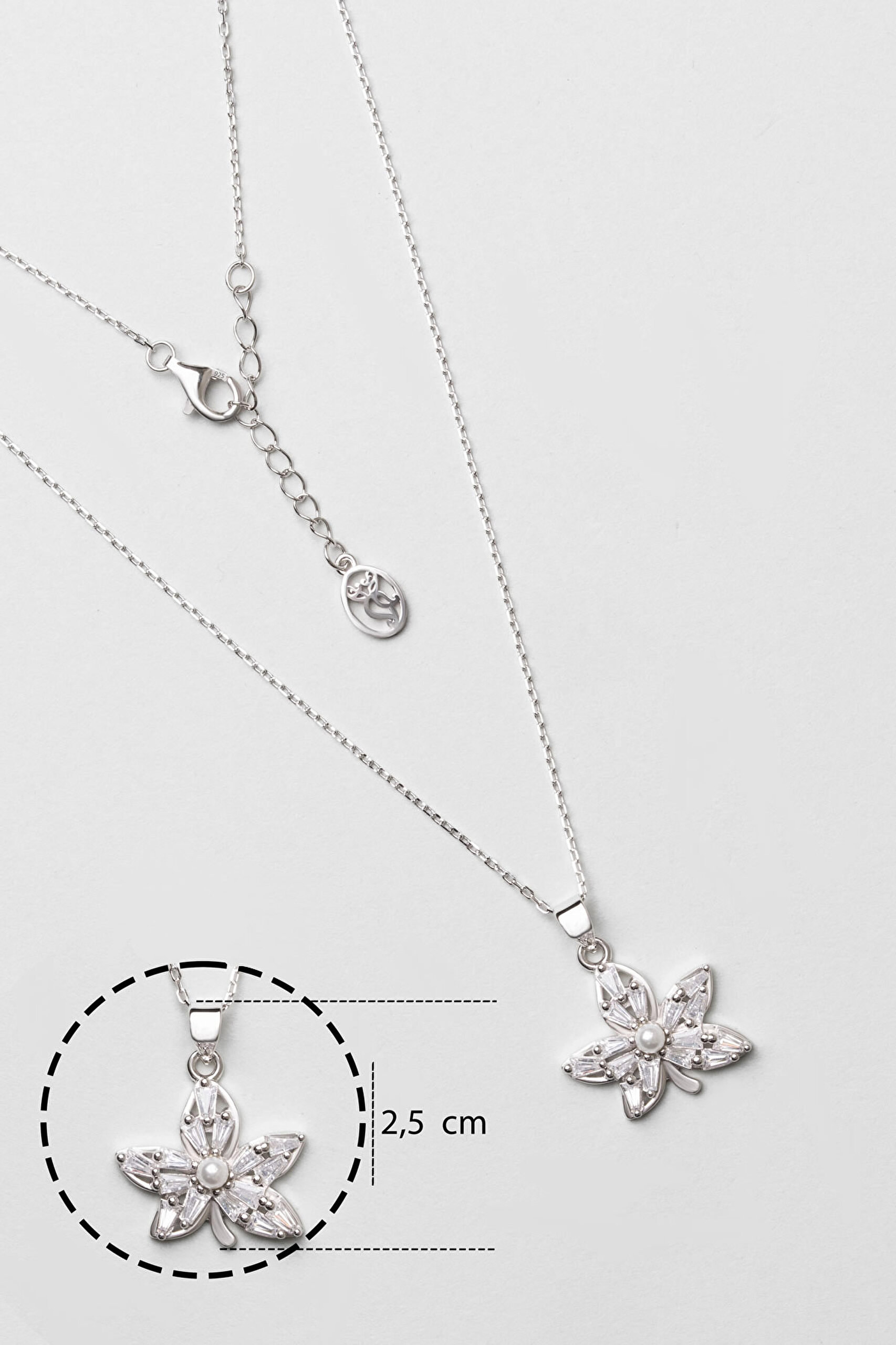 ⁠ Elysia 18 Ayar Beyaz Altın Kaplama 45 Cm Gümüş İnci Kolye_2}