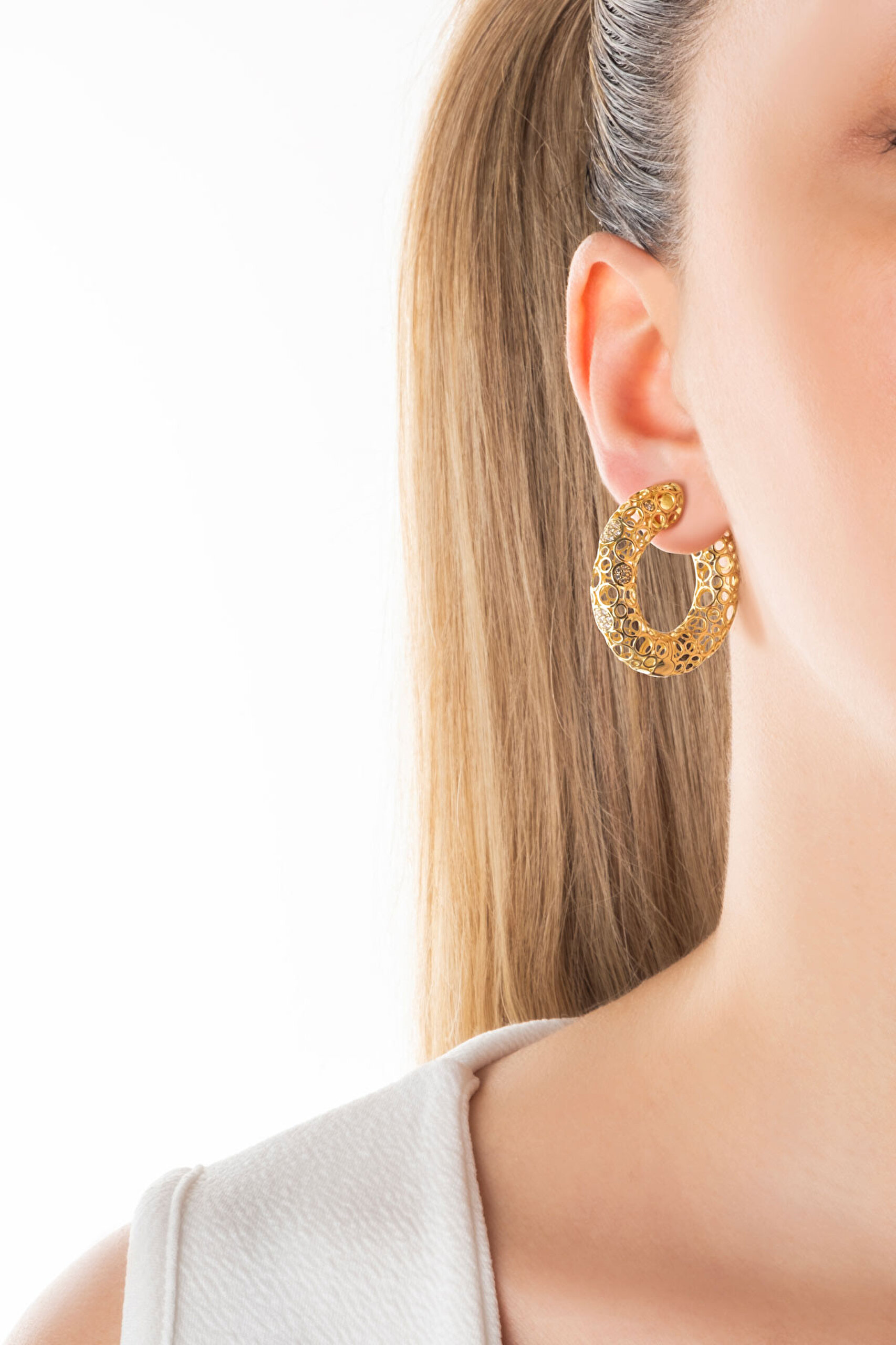 ⁠ Antik Roma 18 Ayar Sarı Altın Kaplama Gümüş Halka Küpe_3}