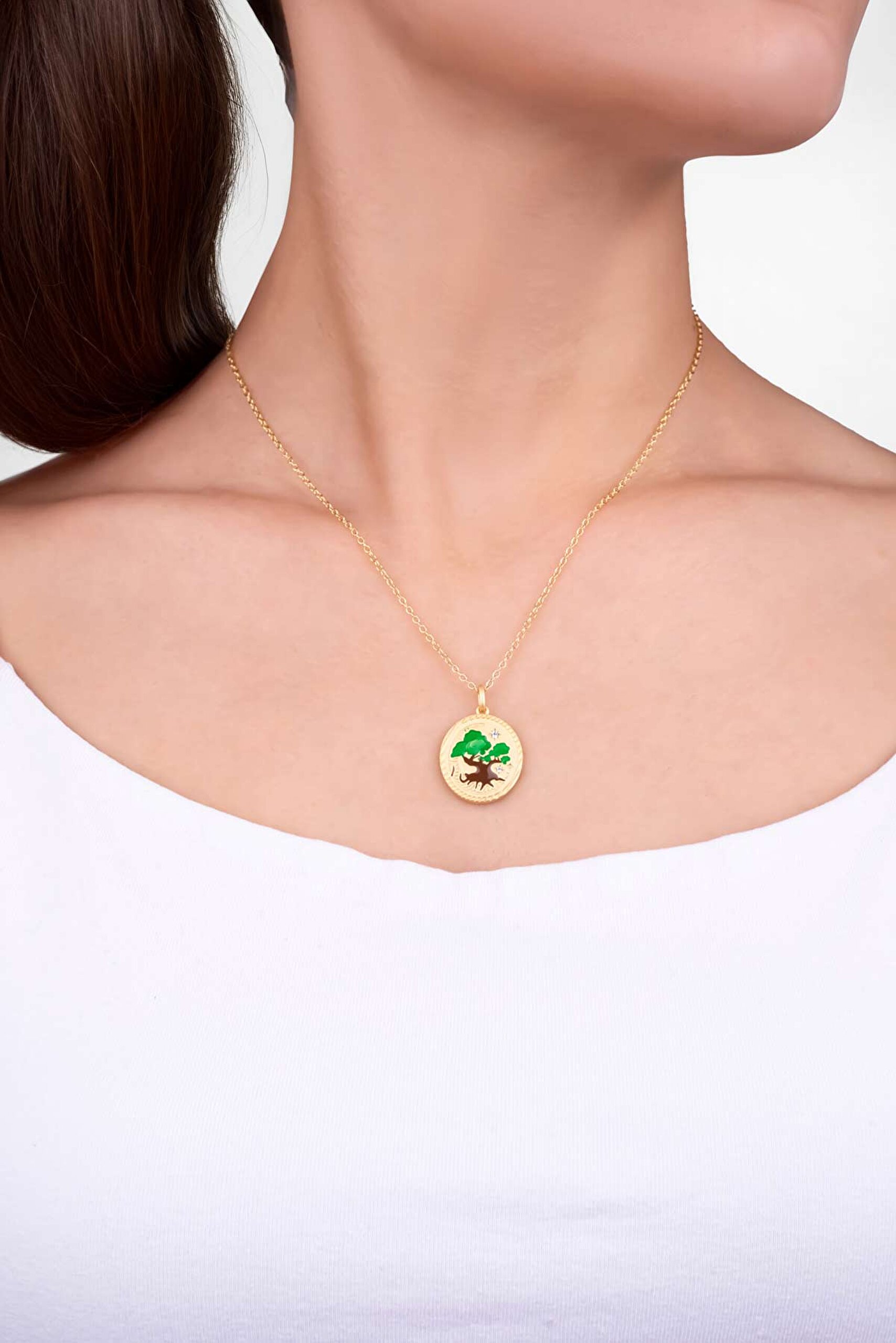 ⁠ Totoro Ağacı 18 Ayar Sarı Altın Kaplama 45 Cm Gümüş Kolye_1}