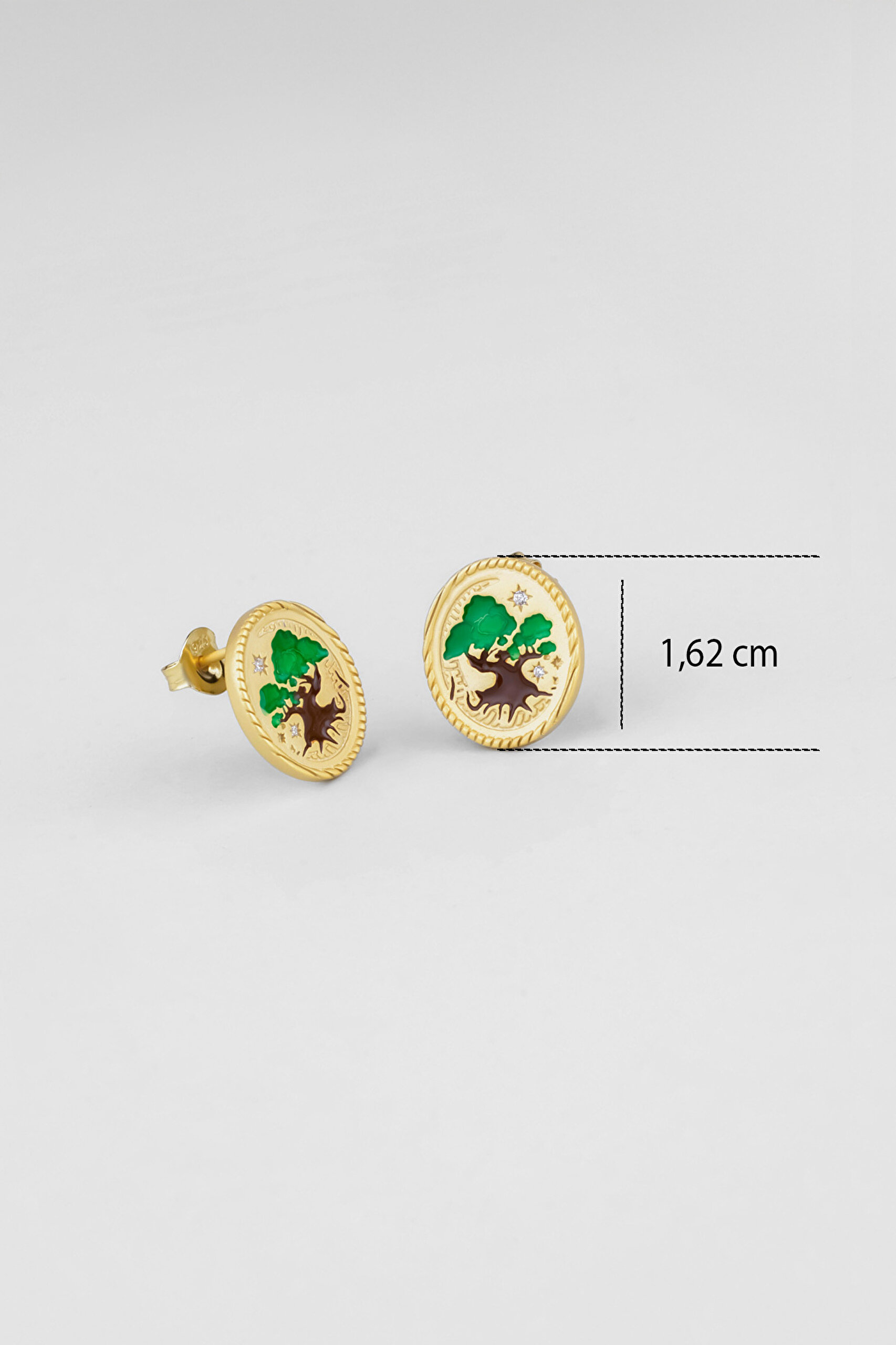 ⁠ Totoro Ağacı 18 Ayar Sarı Altın Kaplama Gümüş Küpe_2}