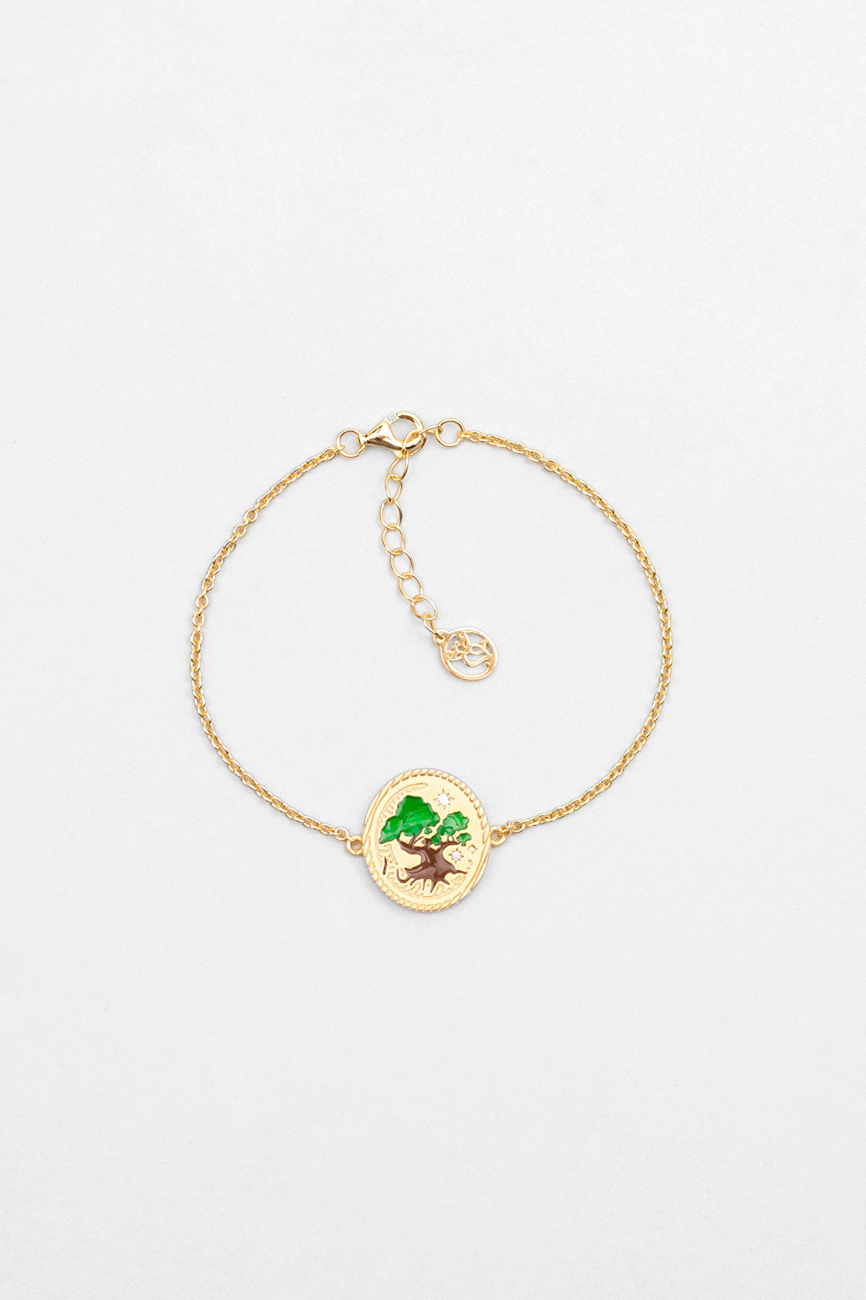 ⁠ Totoro Ağacı 18 Ayar Sarı Altın Kaplama 19 Cm Gümüş Bileklik_0}