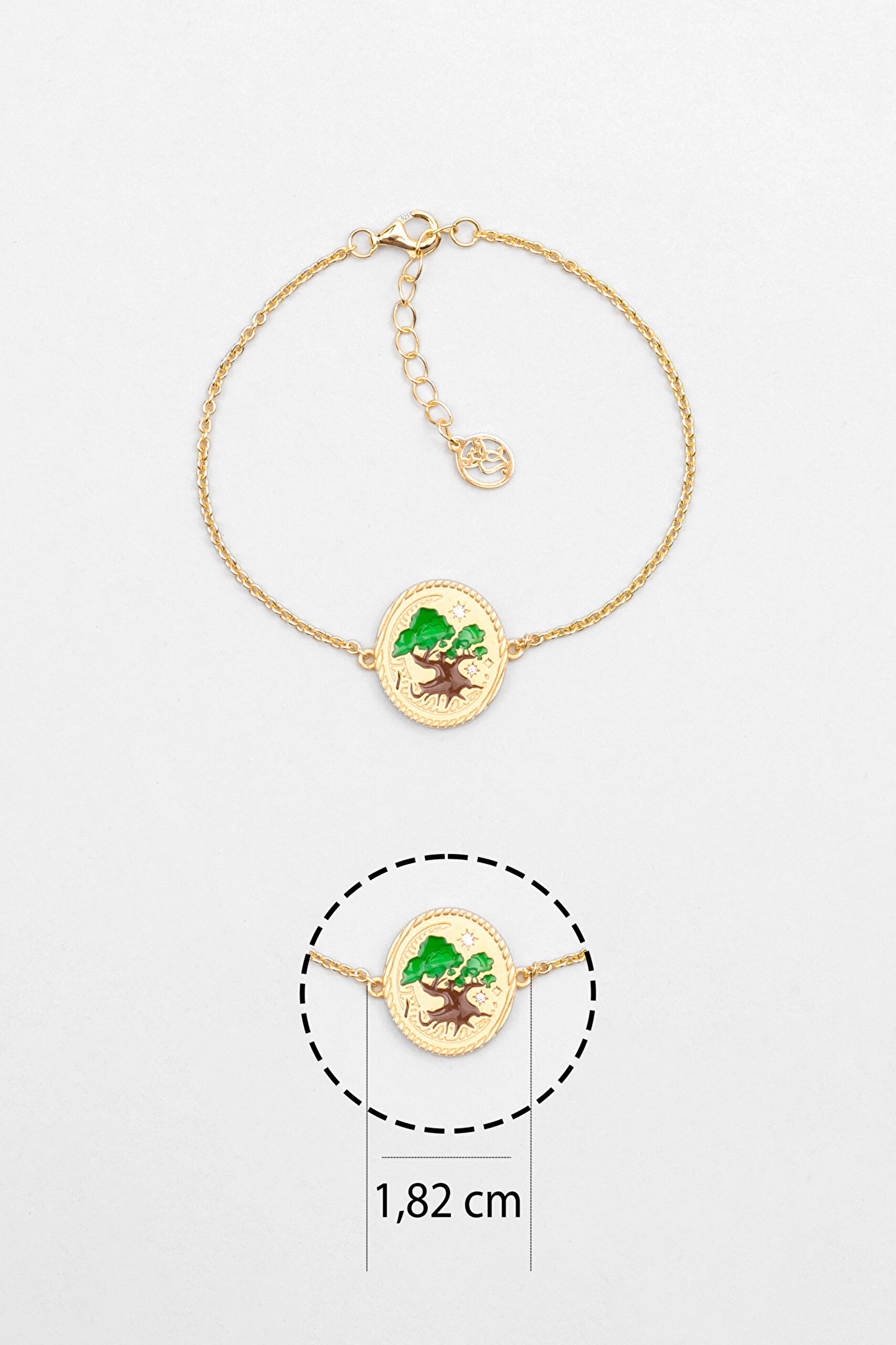 ⁠ Totoro Ağacı 18 Ayar Sarı Altın Kaplama 19 Cm Gümüş Bileklik_2}