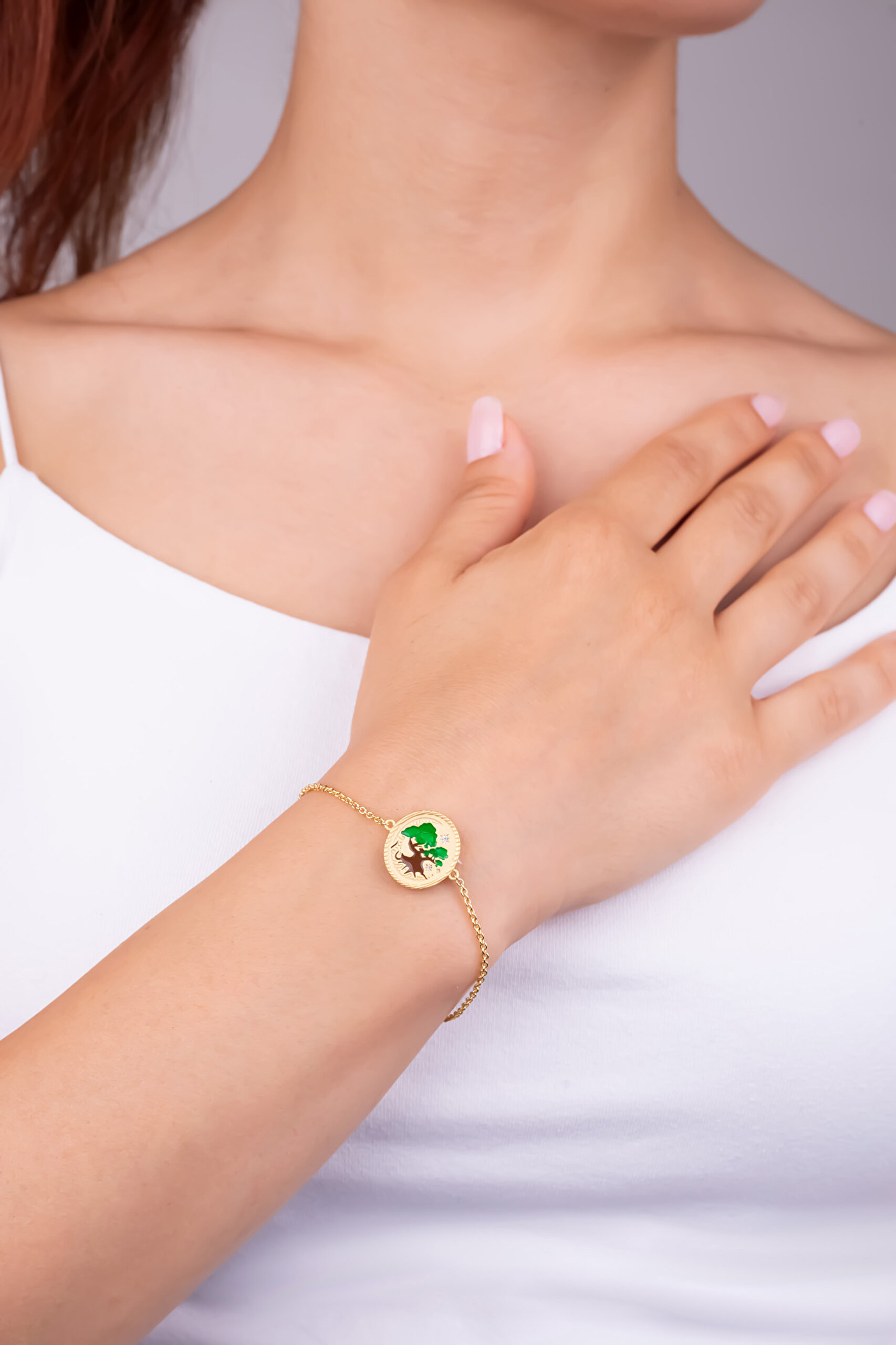 ⁠ Totoro Ağacı 18 Ayar Sarı Altın Kaplama 19 Cm Gümüş Bileklik_3}