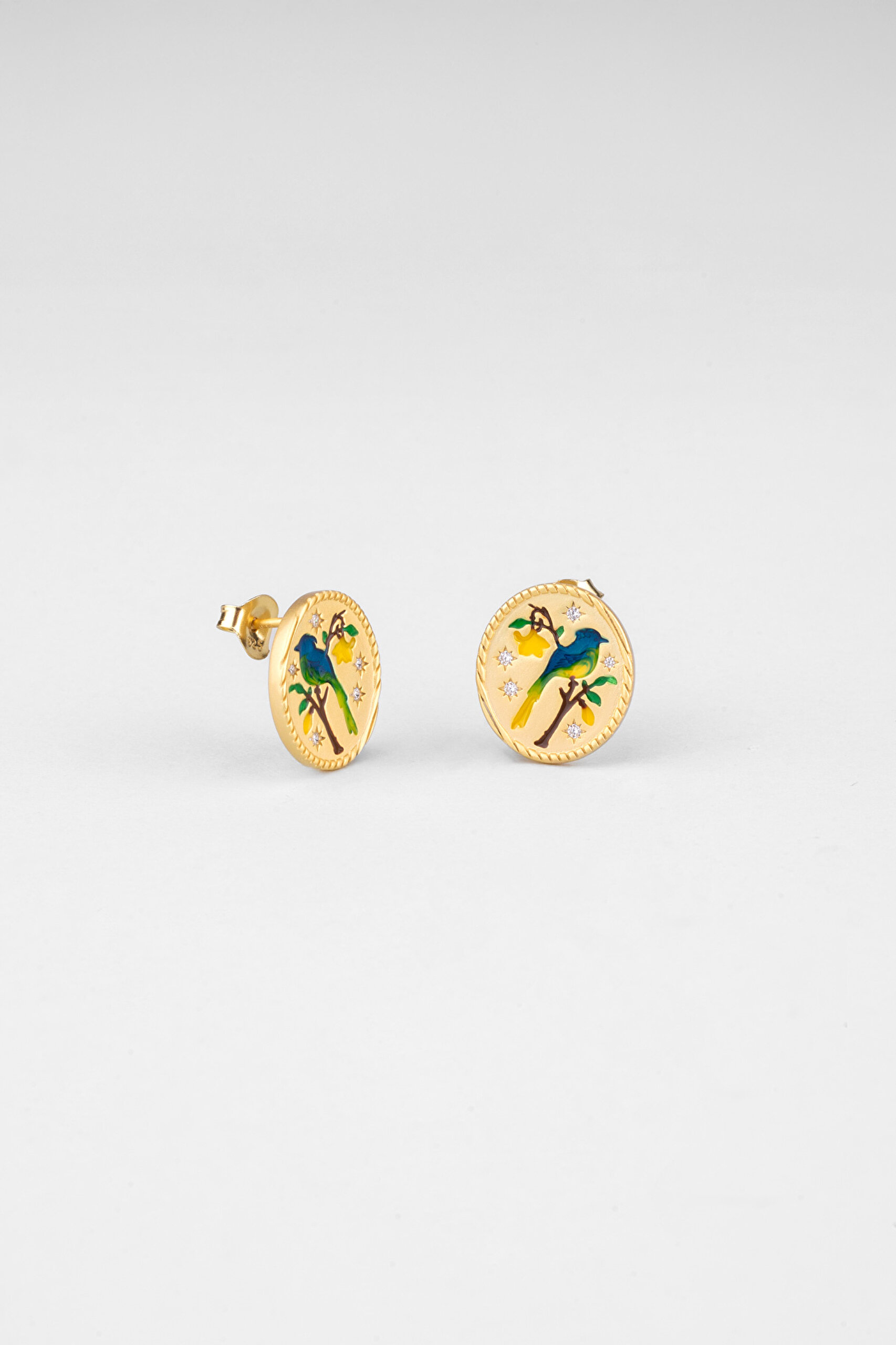 ⁠ Serenat Kuşu 18 Ayar Sarı Altın Kaplama Gümüş Küpe_0}