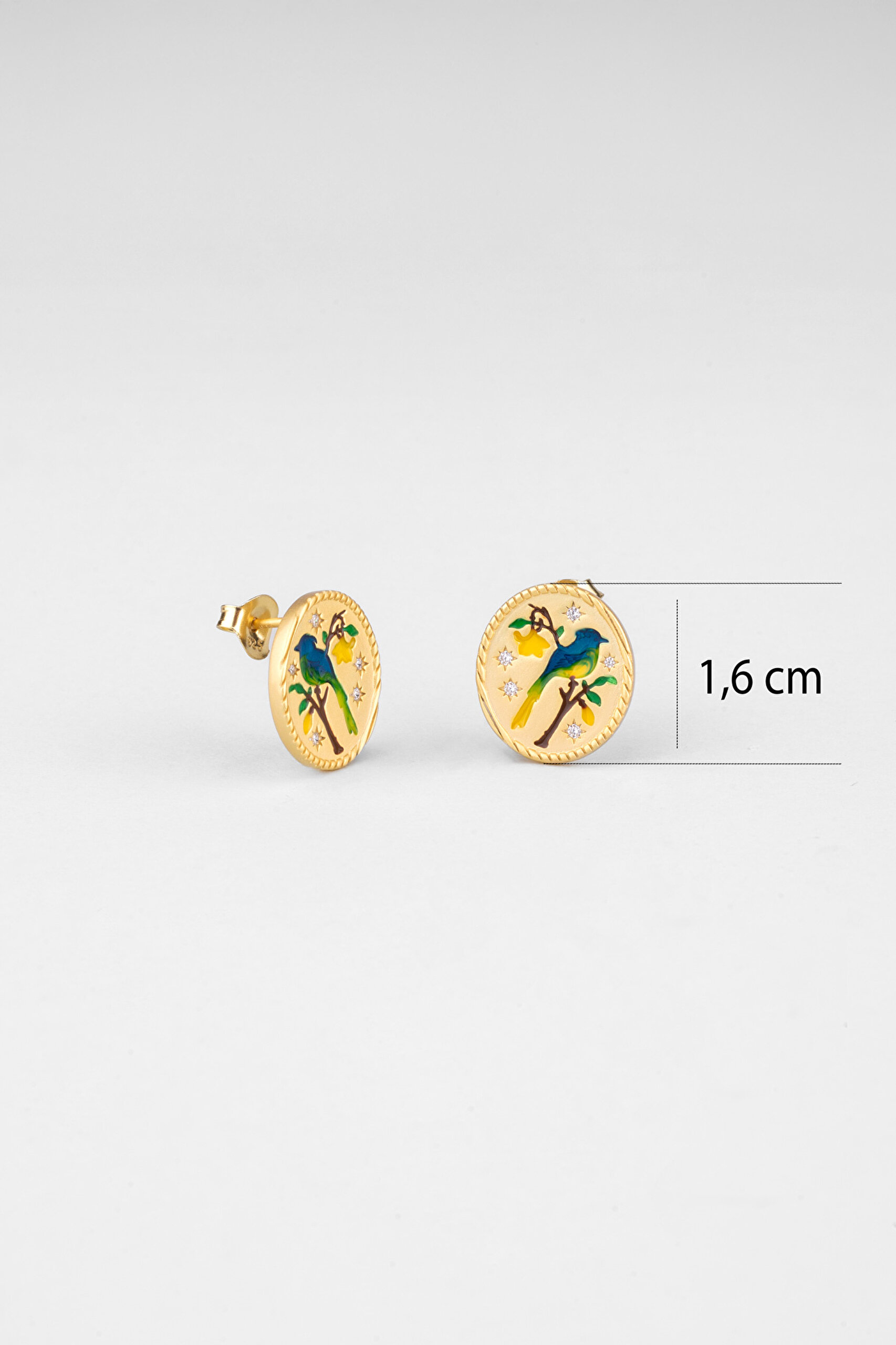 ⁠ Serenat Kuşu 18 Ayar Sarı Altın Kaplama Gümüş Küpe_2}