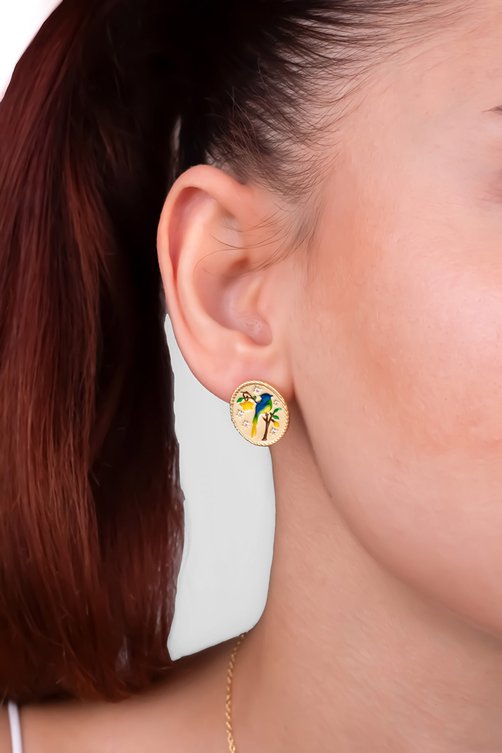 ⁠ Serenat Kuşu 18 Ayar Sarı Altın Kaplama Gümüş Küpe_1}