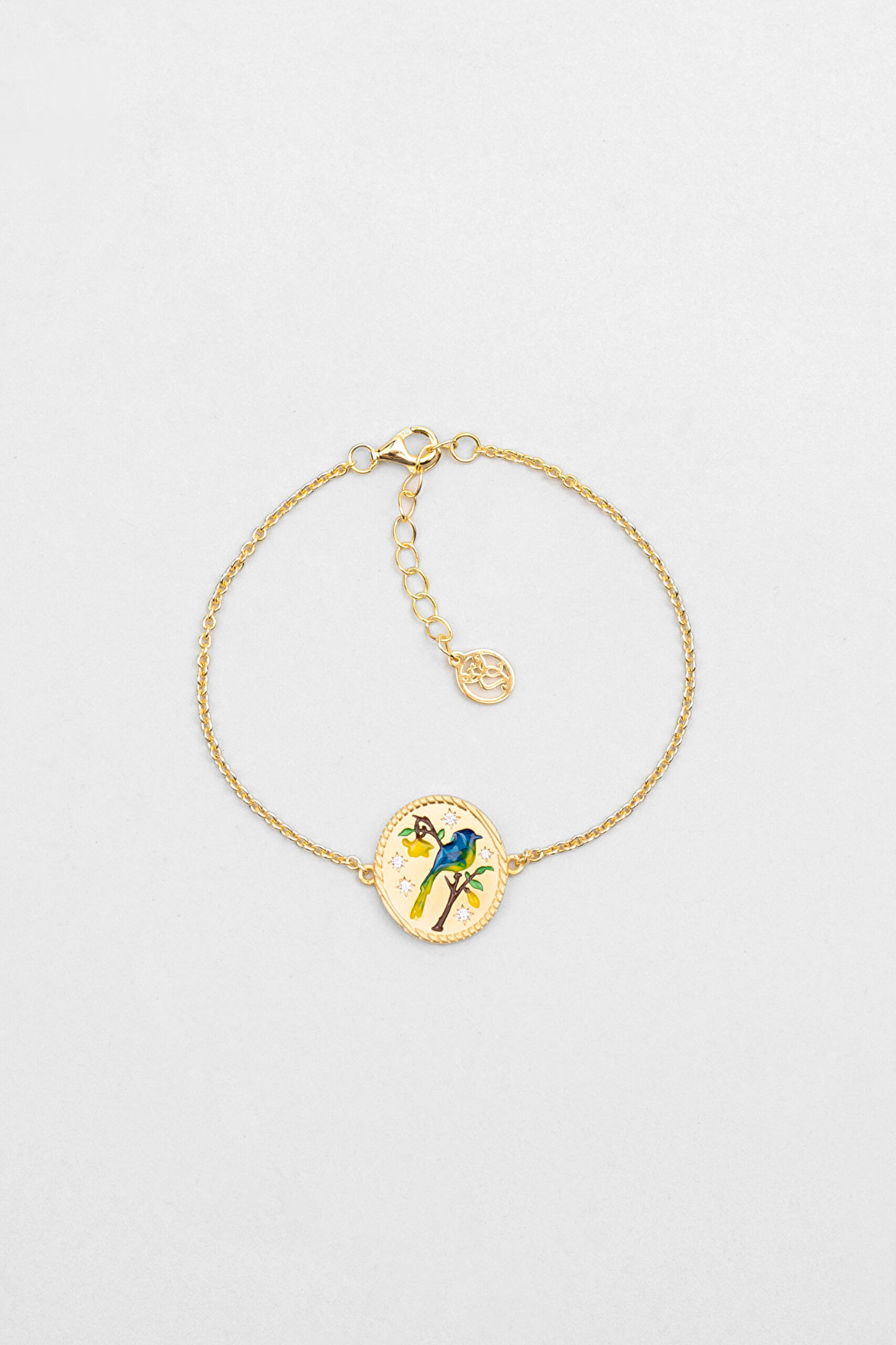 ⁠ Serenat Kuşu 18 Ayar Sarı Altın Kaplama 19 Cm Gümüş Bileklik_0}