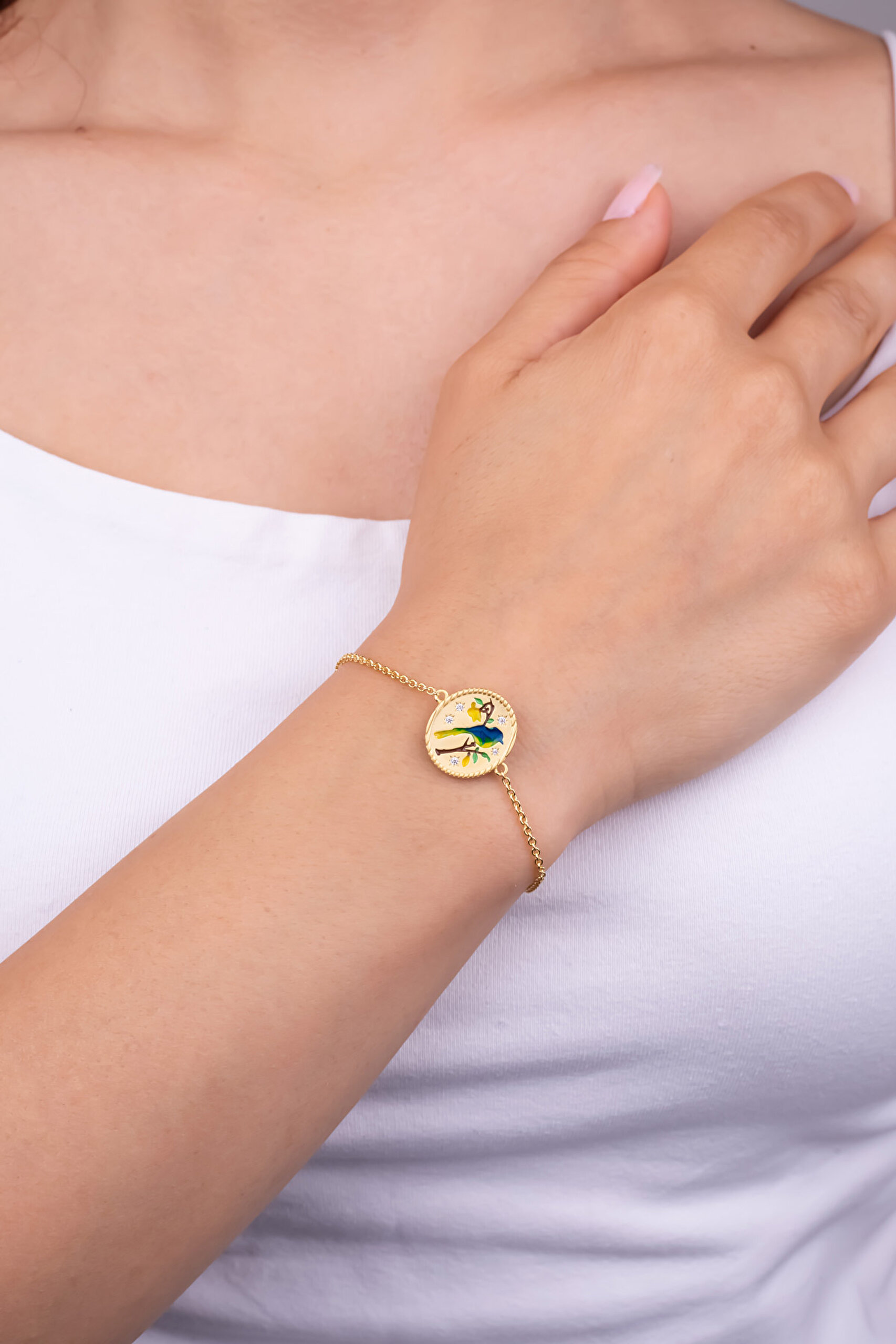 ⁠ Serenat Kuşu 18 Ayar Sarı Altın Kaplama 19 Cm Gümüş Bileklik_3}