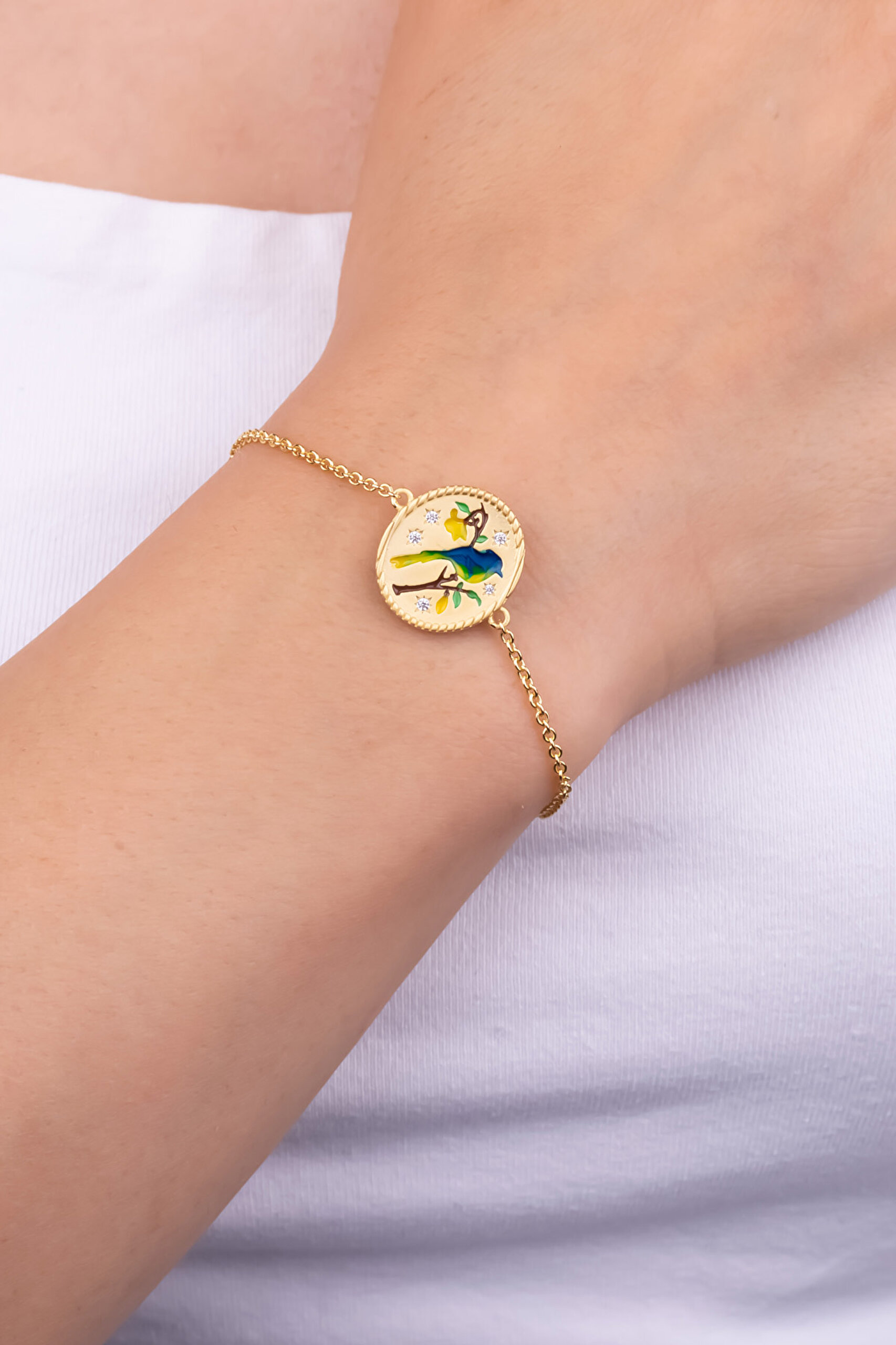 ⁠ Serenat Kuşu 18 Ayar Sarı Altın Kaplama 19 Cm Gümüş Bileklik_1}