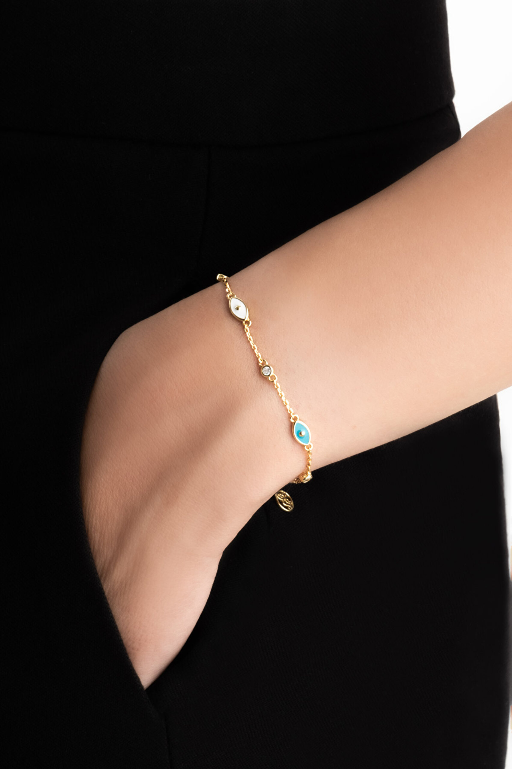 ⁠ Evil Eye 18 Ayar Sarı Altın Kaplama 18 Cm Gümüş Bileklik
_1}