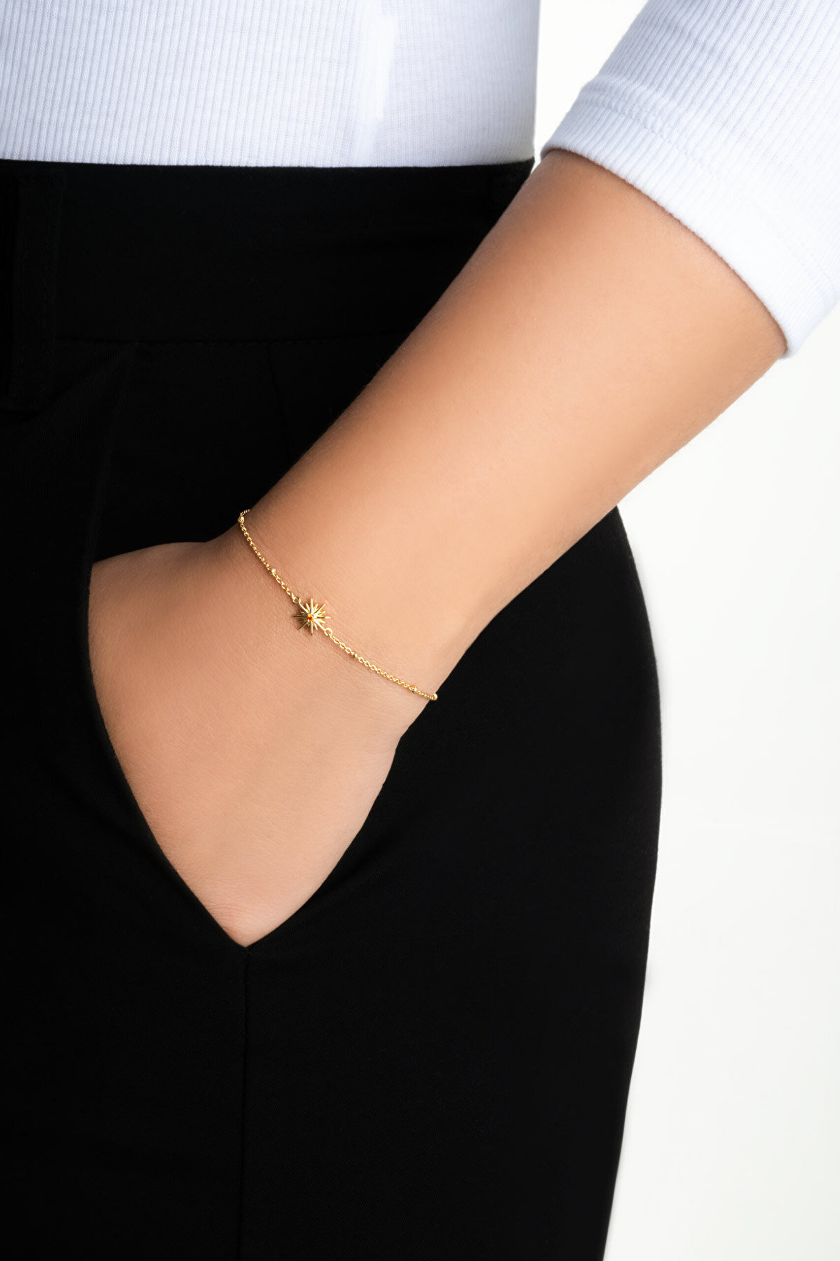 Aşk Yıldızı 18 Ayar Sarı Altın Kaplama 19 Cm Gümüş Yıldız Bileklik - 3