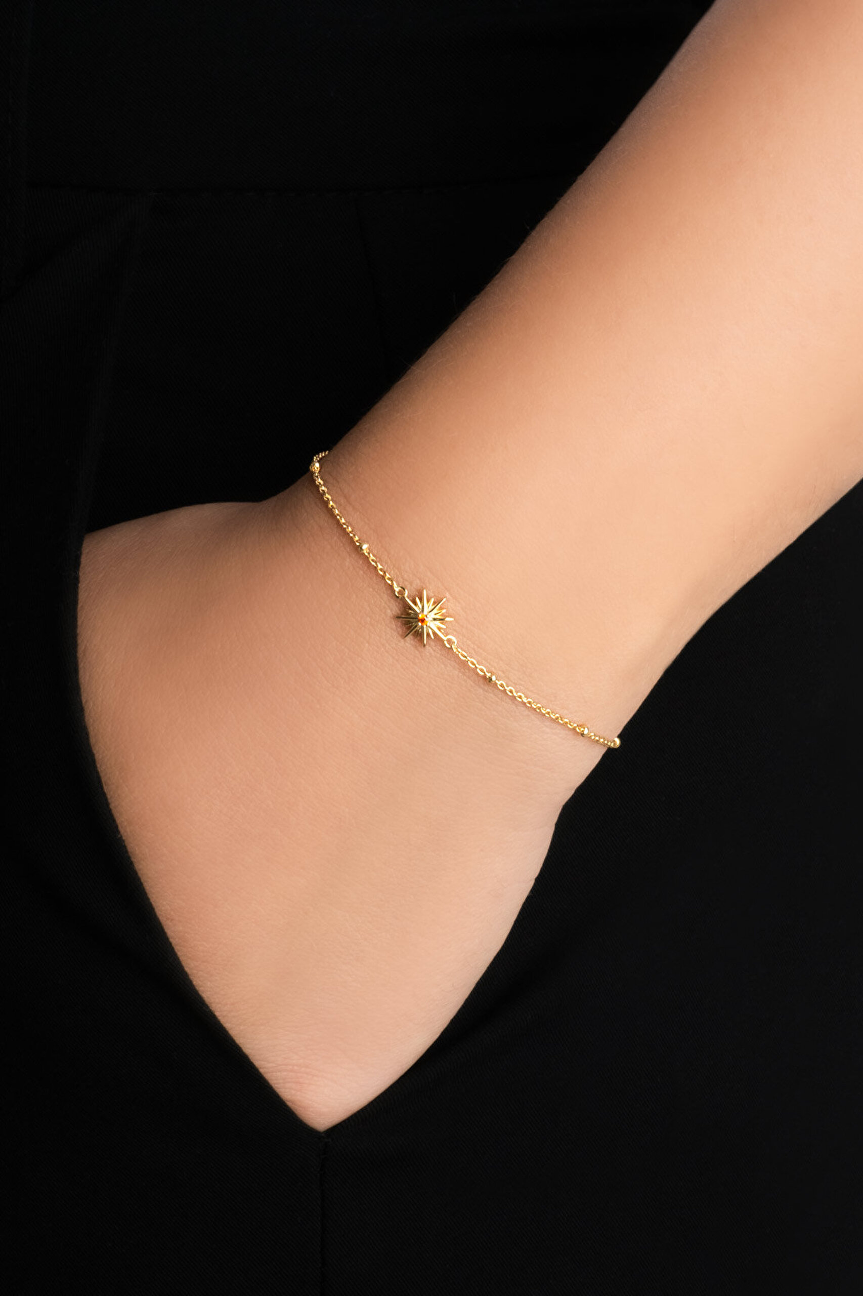 Aşk Yıldızı 18 Ayar Sarı Altın Kaplama 19 Cm Gümüş Yıldız Bileklik - 1
