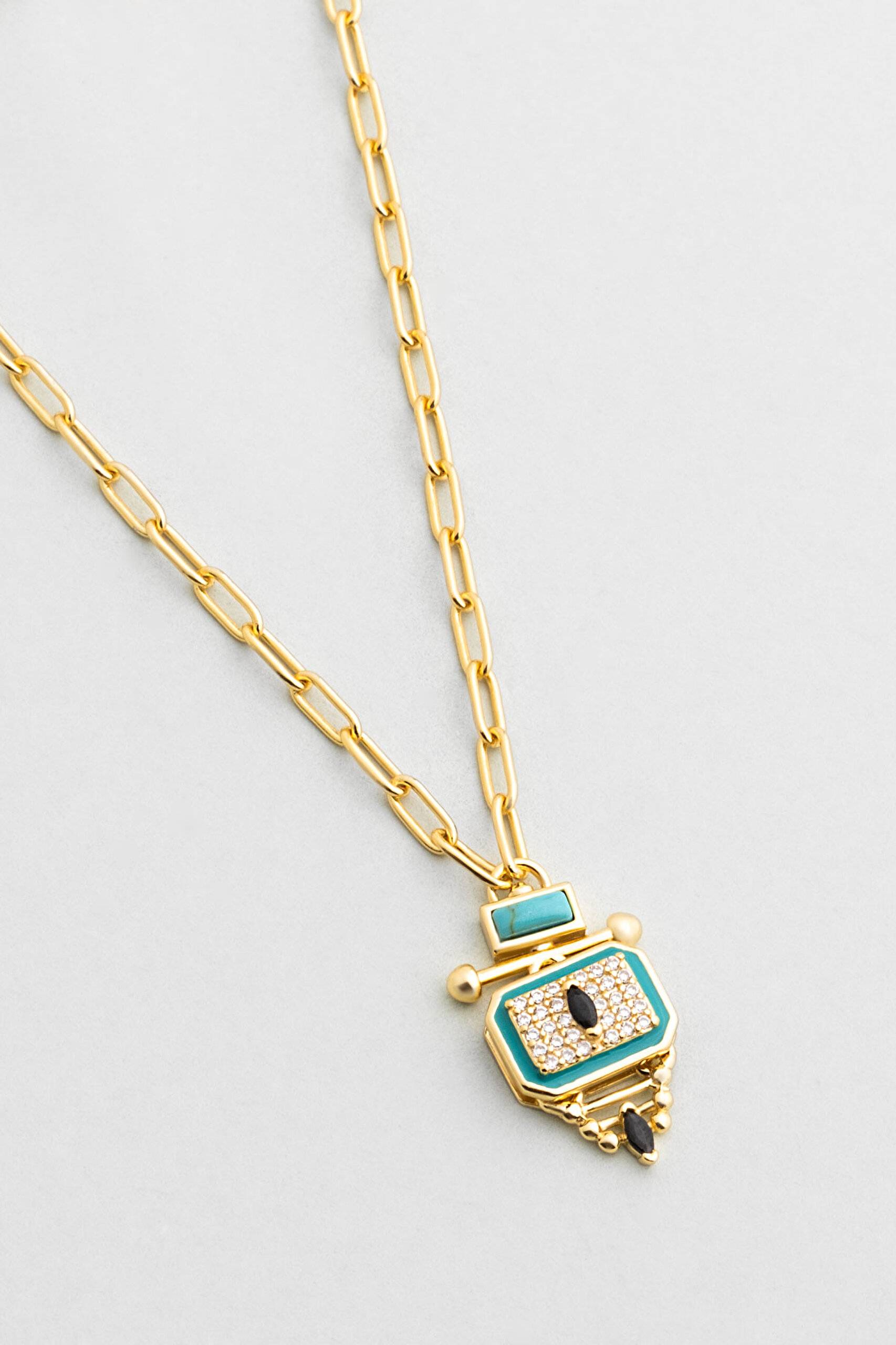 ⁠ Ra Gözü 18 Ayar Sarı Altın Kaplama 45 Cm Gümüş Kolye_4}