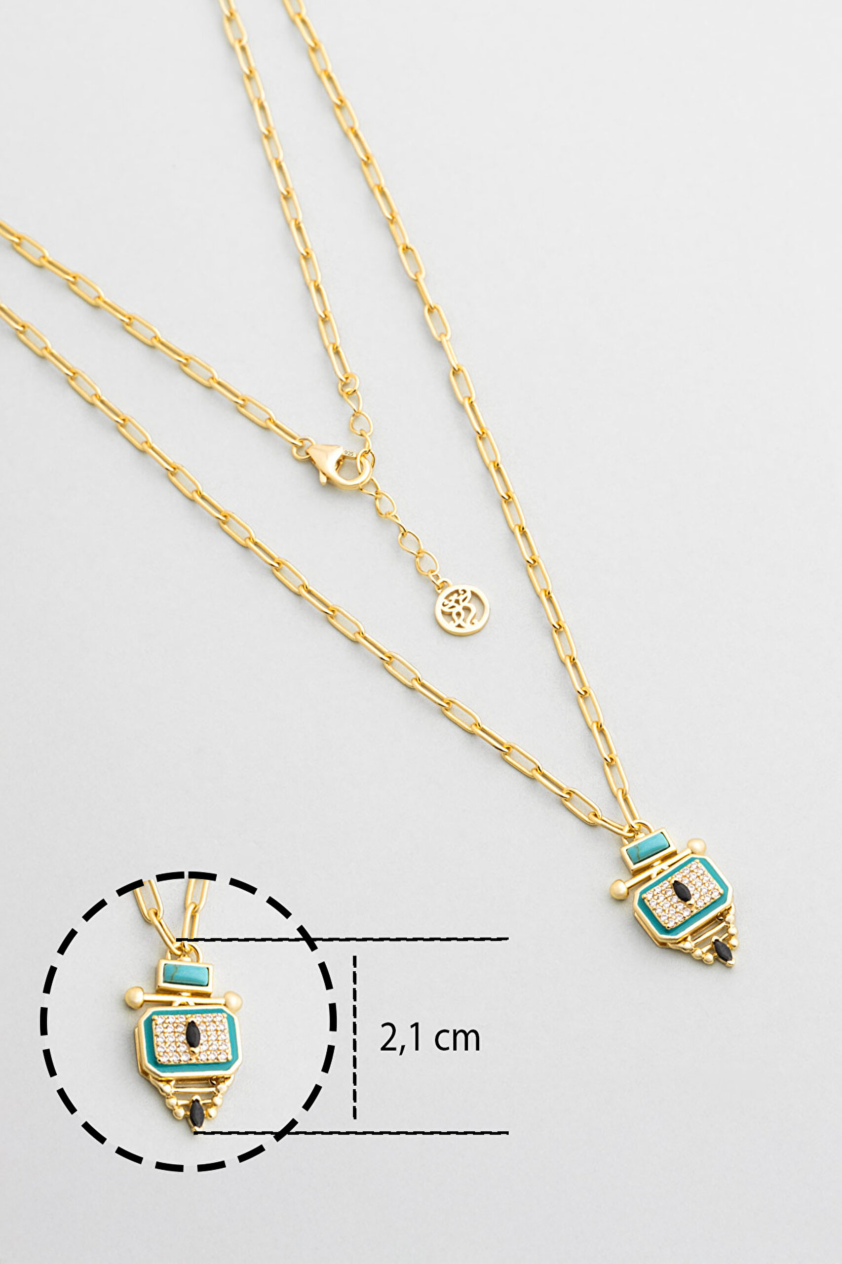 ⁠ Ra Gözü 18 Ayar Sarı Altın Kaplama 45 Cm Gümüş Kolye_2}