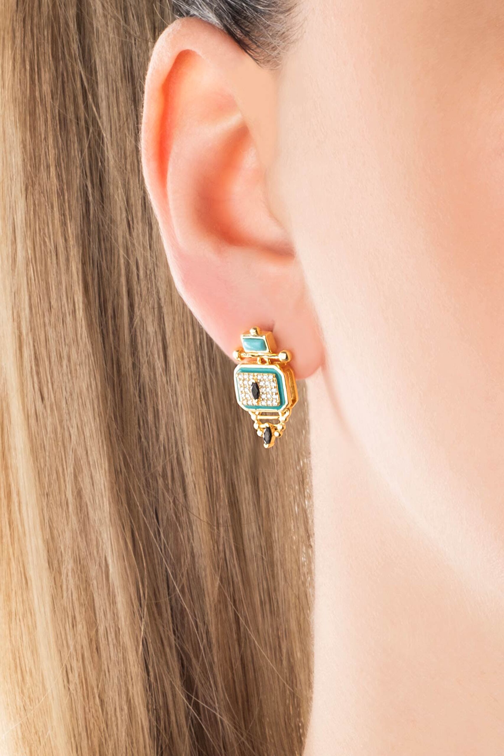 ⁠ Ra'nın Gözü 18 Ayar Sarı Altın Kaplama Gümüş Küpe_1}