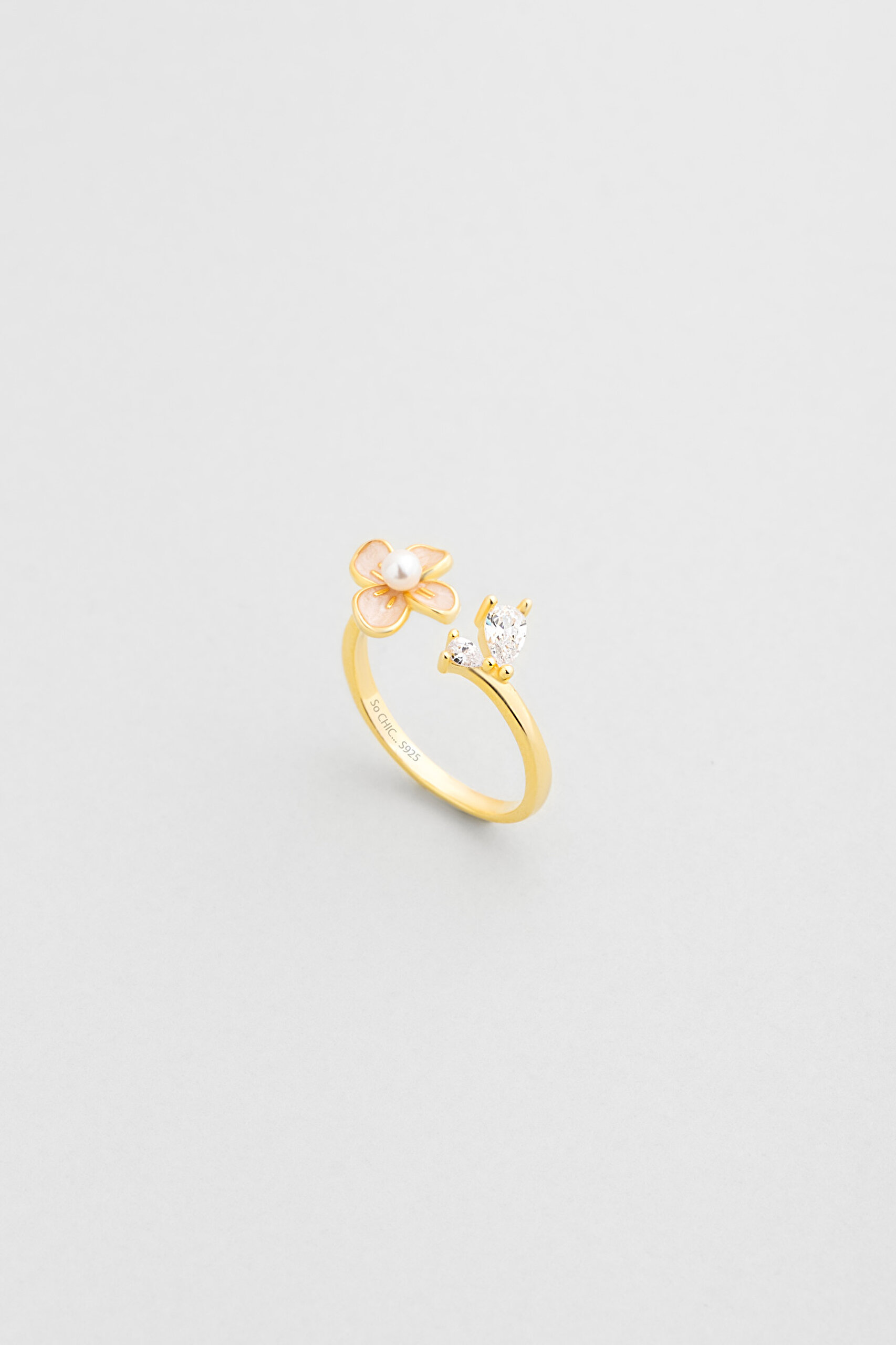 ⁠ Orkide Çiçeği 18 Ayar Sarı Altın Kaplama Gümüş Ayarlanabilir Yüzük_0}