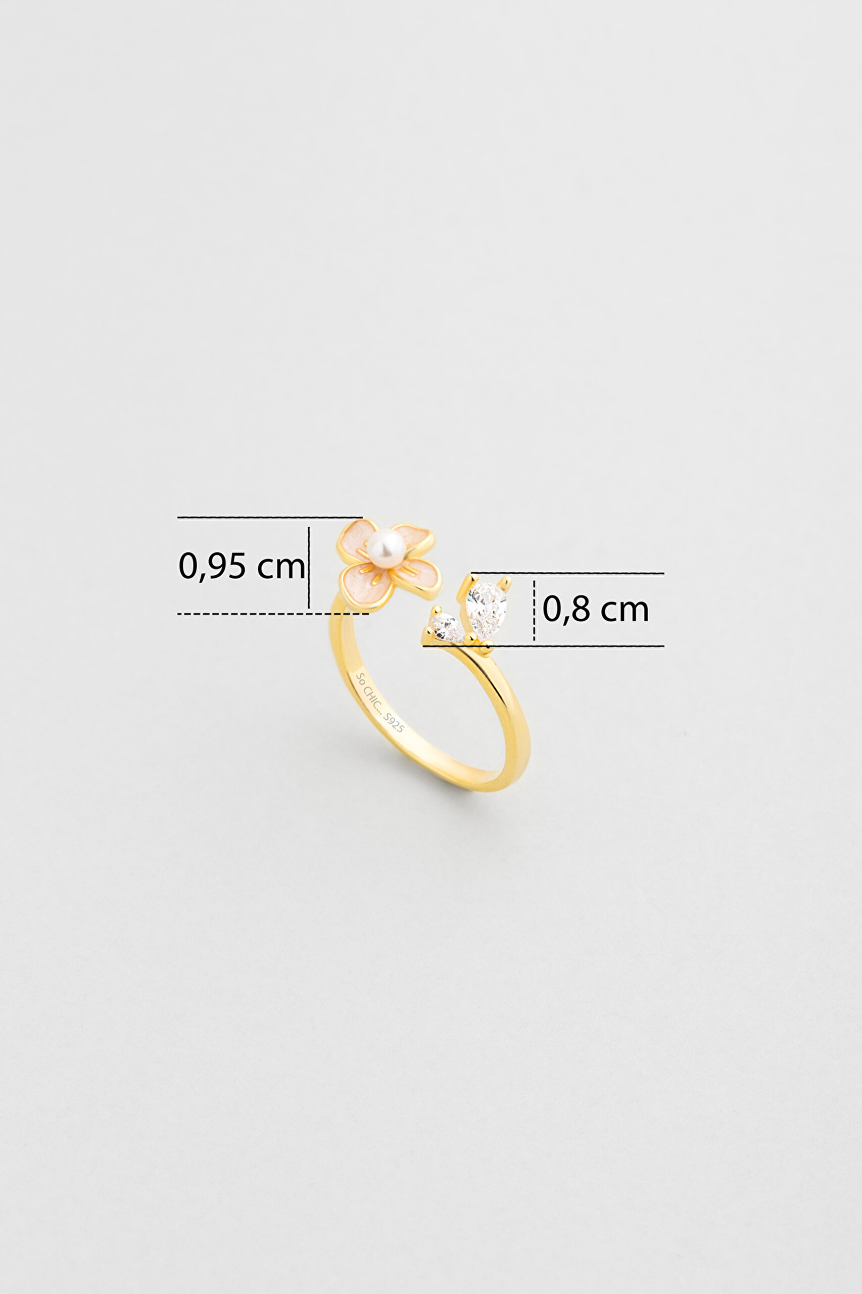 ⁠ Orkide Çiçeği 18 Ayar Sarı Altın Kaplama Gümüş Ayarlanabilir Yüzük_2}