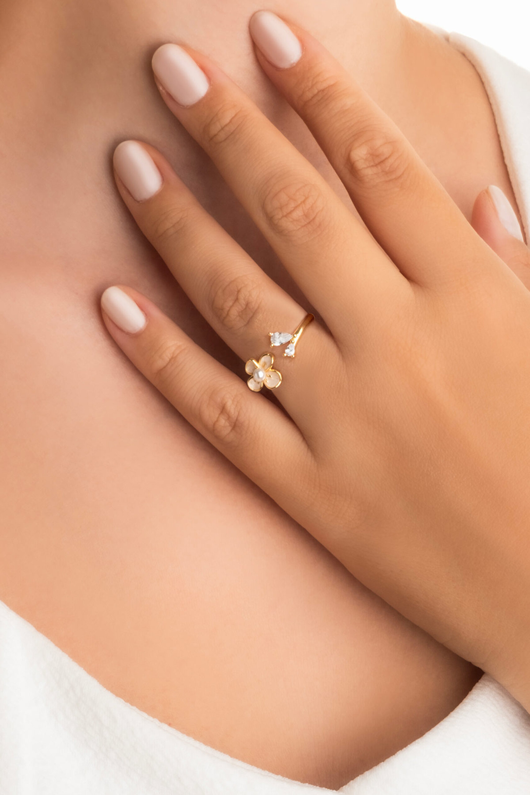 ⁠ Orkide Çiçeği 18 Ayar Sarı Altın Kaplama Gümüş Ayarlanabilir Yüzük_1}