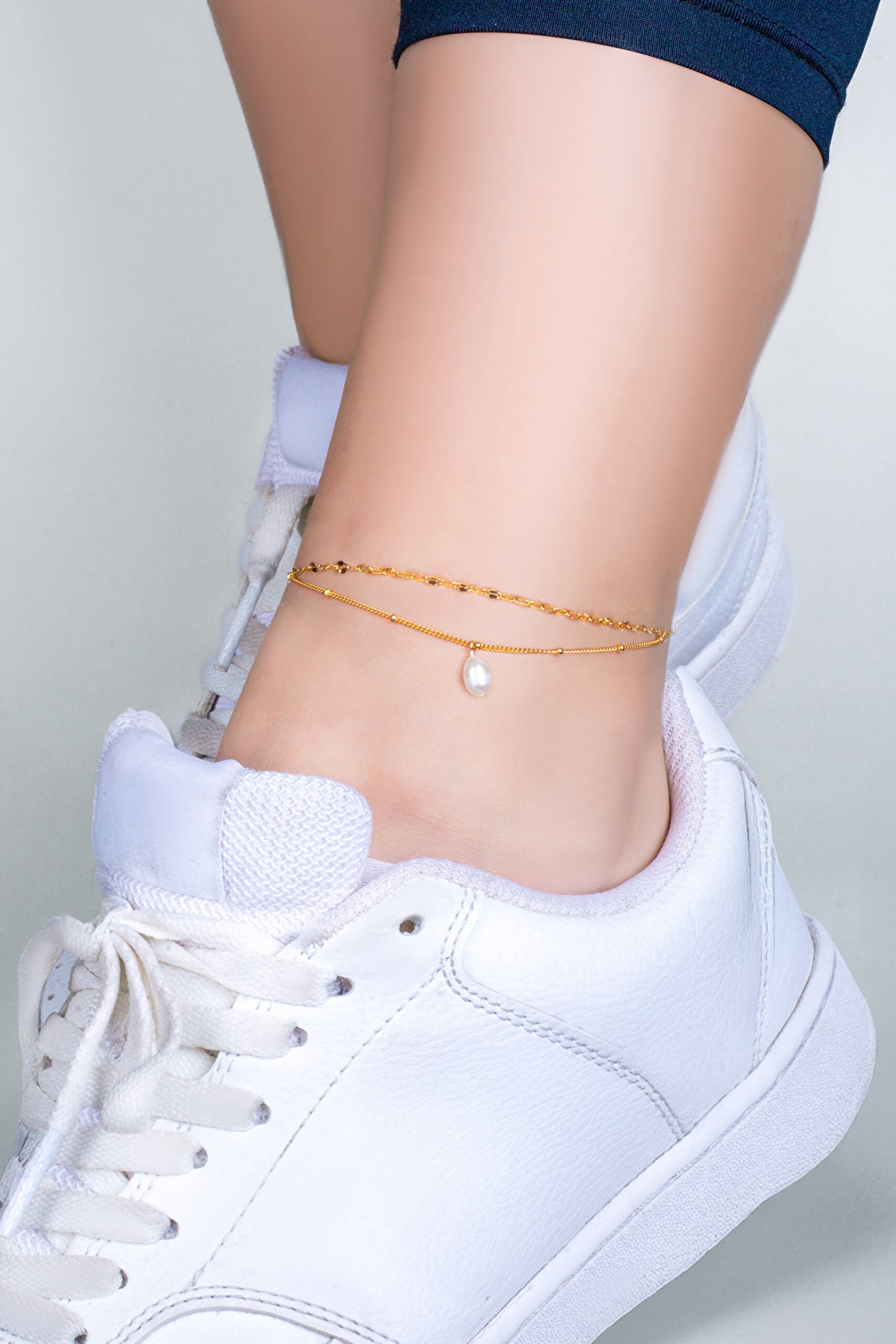 ⁠ İnci Taşlı 18 Ayar Sarı Altın Kaplama 23 Cm Gümüş Minimal Hal Hal_1}