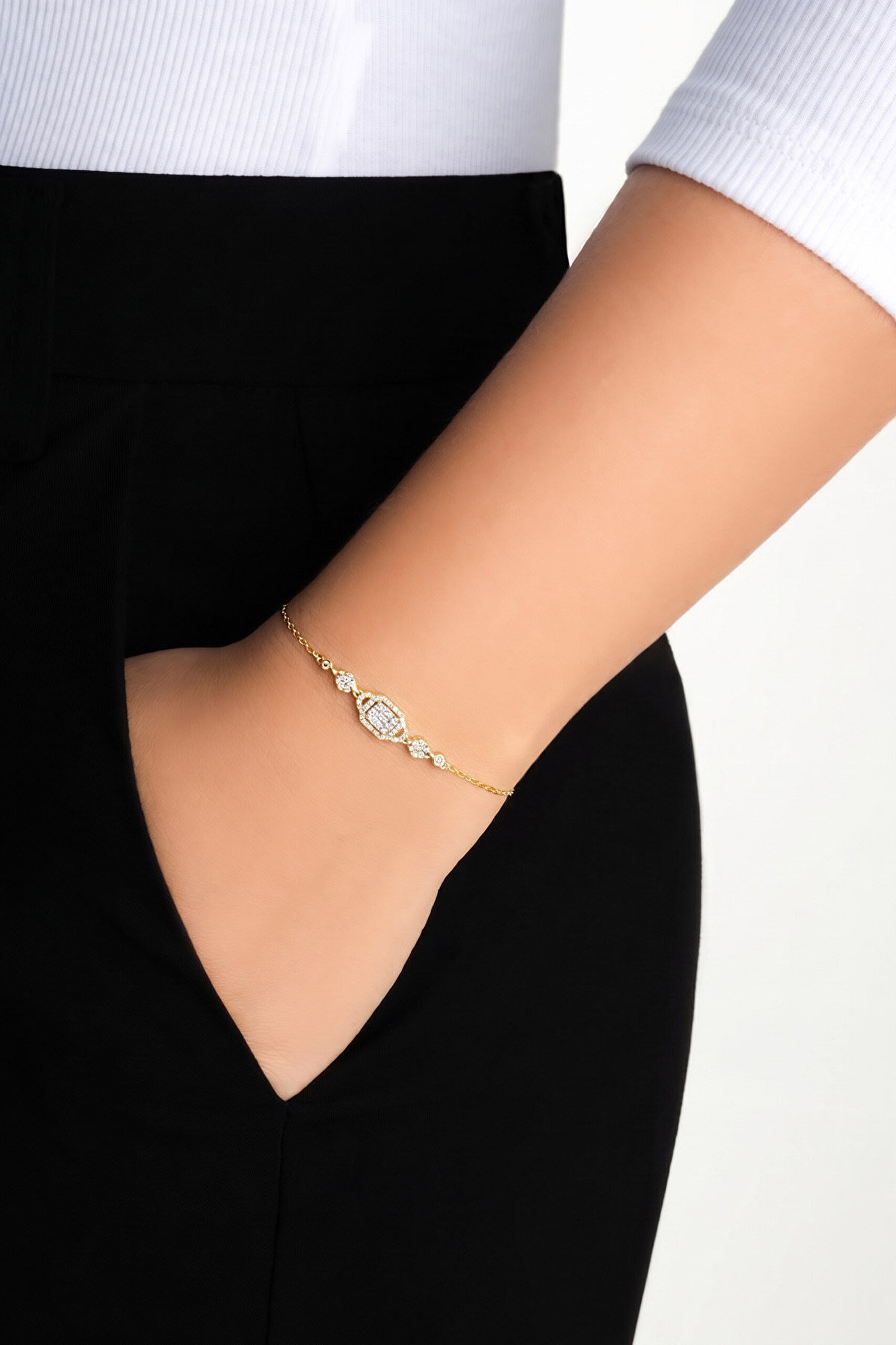 Minimal Baget 18 Ayar Sarı Altın Kaplama 19 Cm Gümüş Bileklik - 3