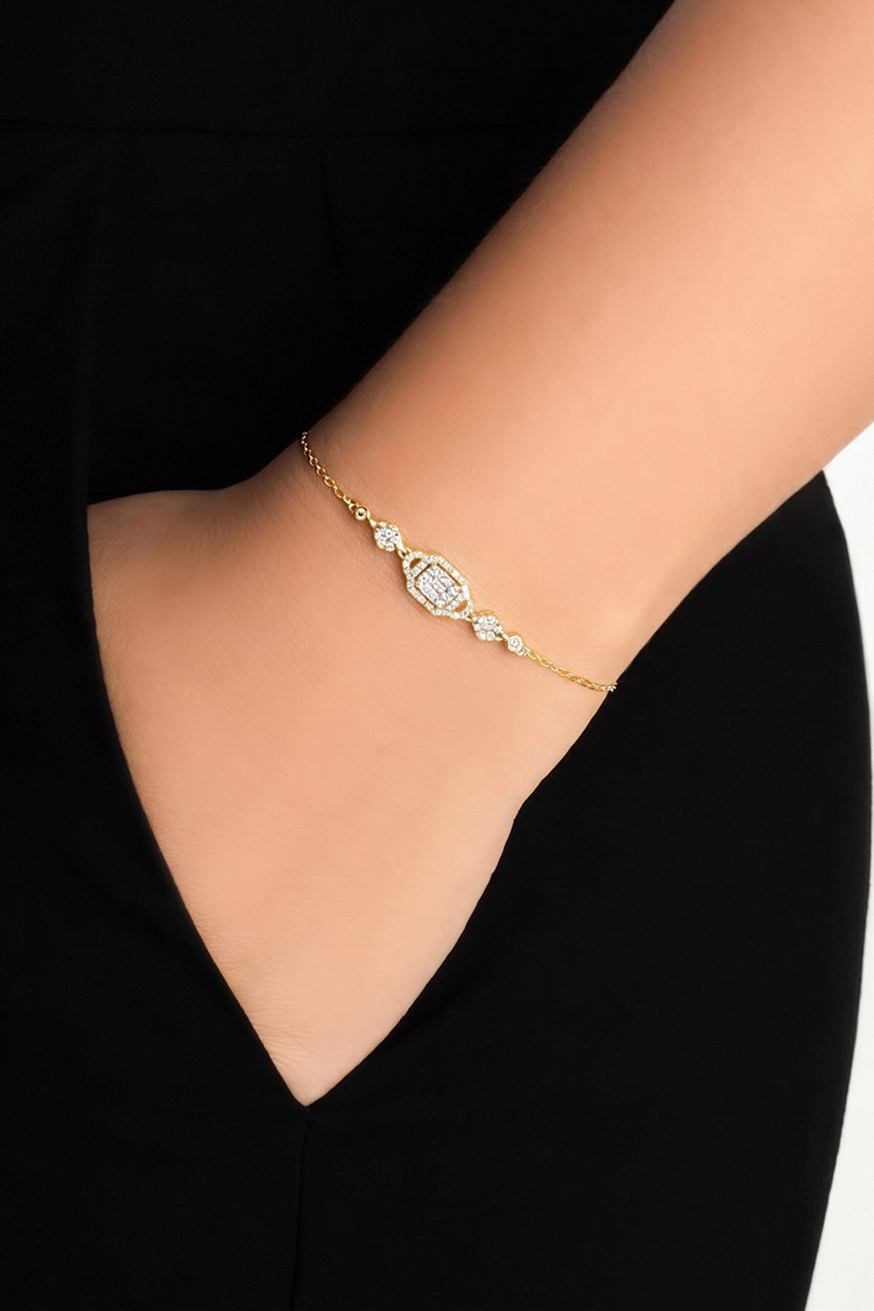 Minimal Baget 18 Ayar Sarı Altın Kaplama 19 Cm Gümüş Bileklik - 1