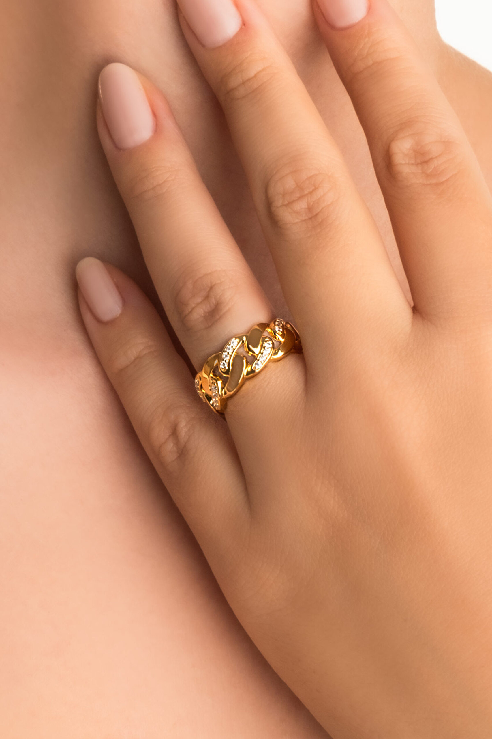 ⁠ Juliet 18 Ayar Sarı Altın Kaplama Gümüş Yüzük_1}