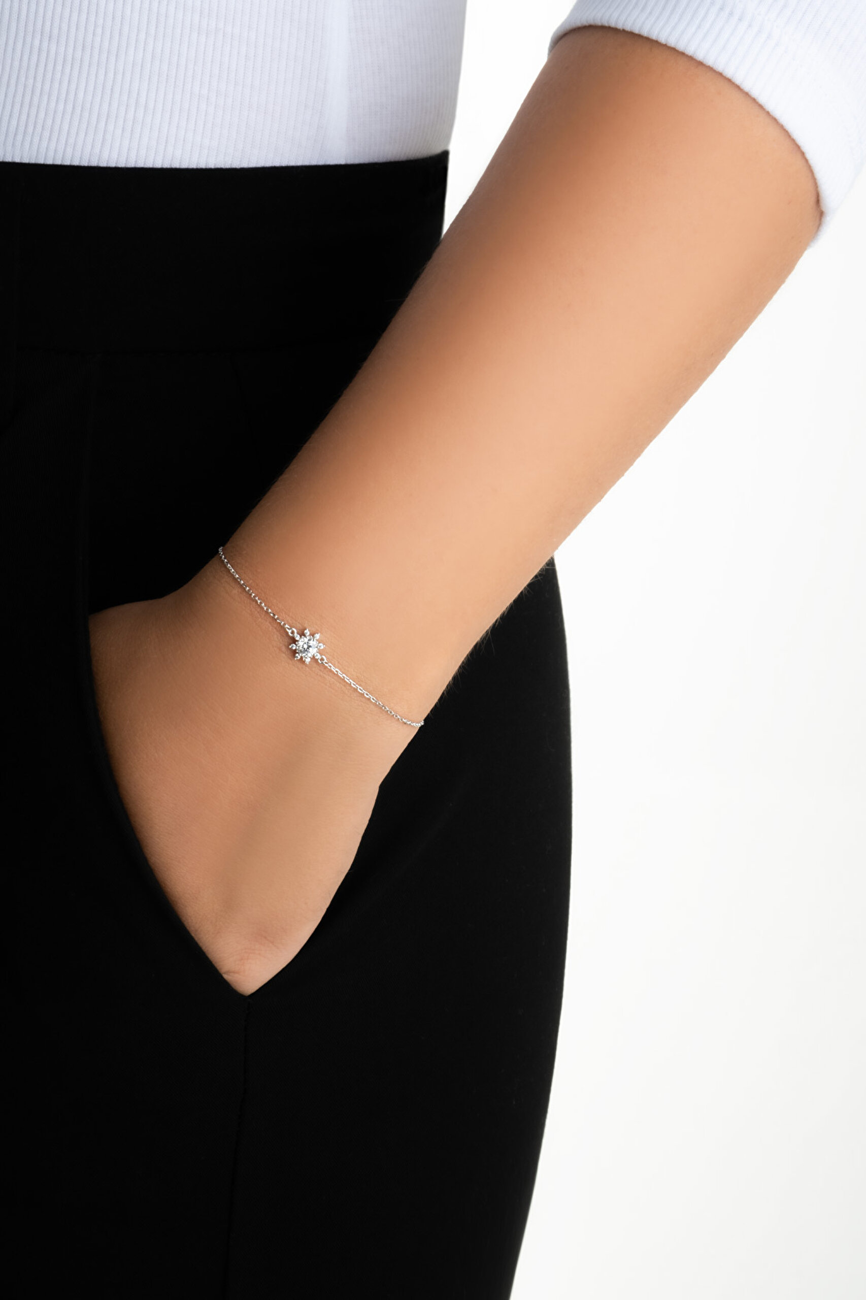 ⁠ Sonsuzluk Çiçeği 18 Ayar Beyaz Altın Kaplama 19 Cm Gümüş Bileklik_3}