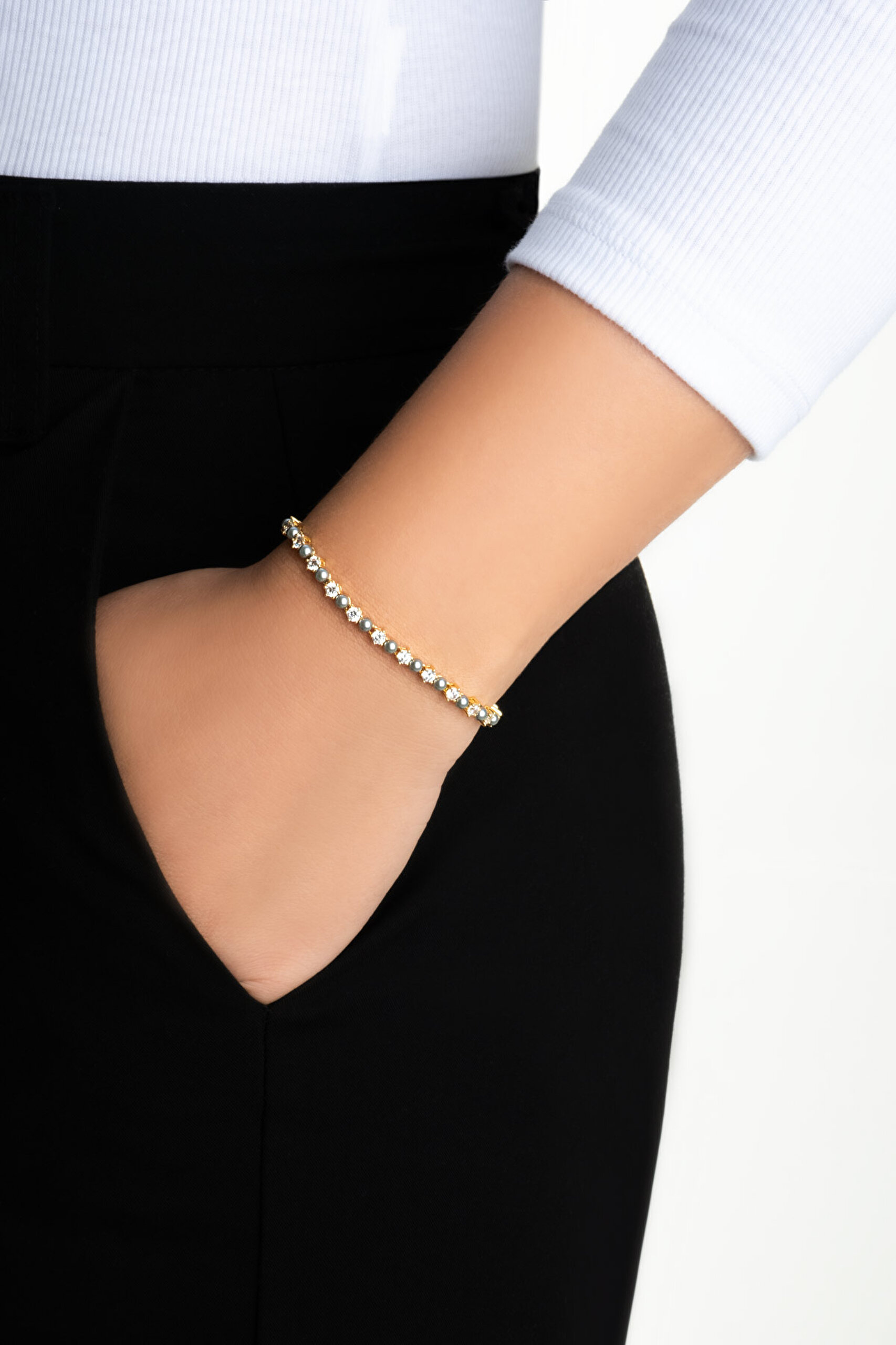 ⁠ Amelie 18 Ayar Sarı Altın Kaplama 19 Cm Gümüş İnci Bileklik_3}