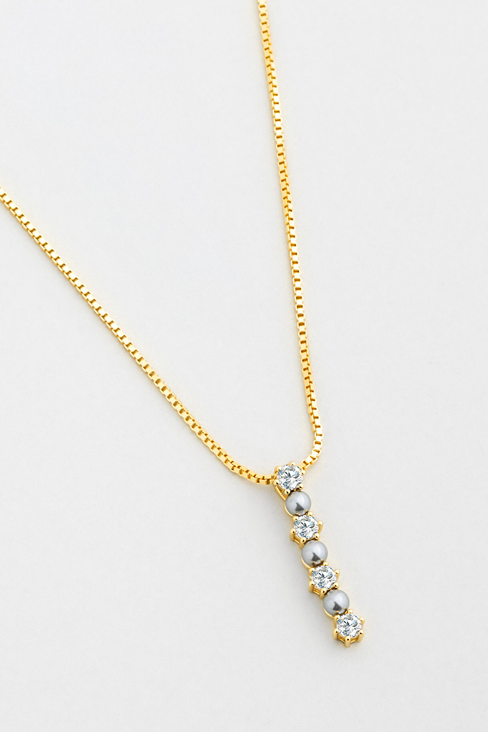 ⁠ Marie 18 Ayar Sarı Altın Kaplama 45 Cm Gümüş İnci Kolye_4}