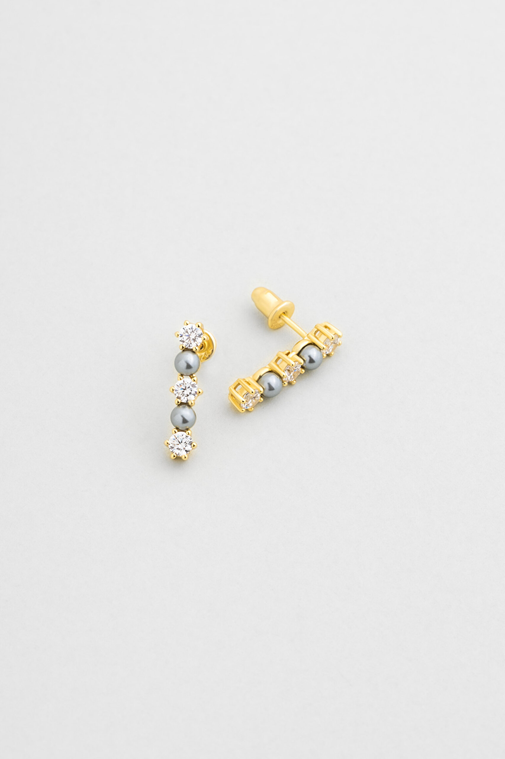 ⁠ Marie 18 Ayar Sarı Altın Kaplama Gümüş İnci Küpe_0}