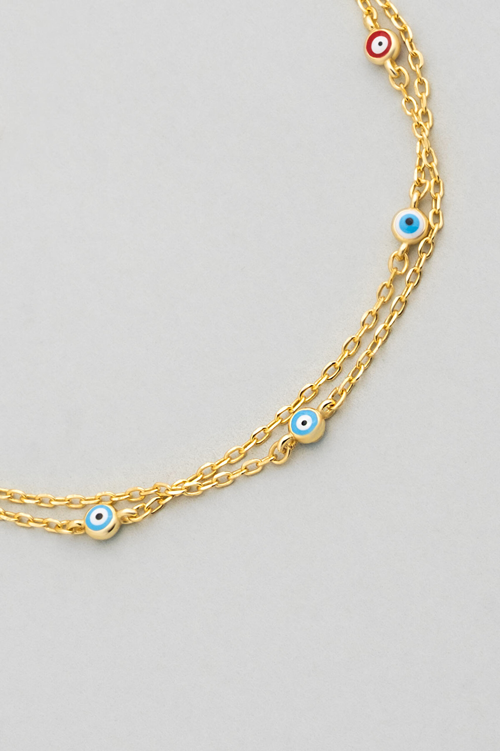 ⁠ Minimal Nazar 18 Ayar Sarı Altın Kaplama 19 Cm Gümüş İkili Bileklik_4}