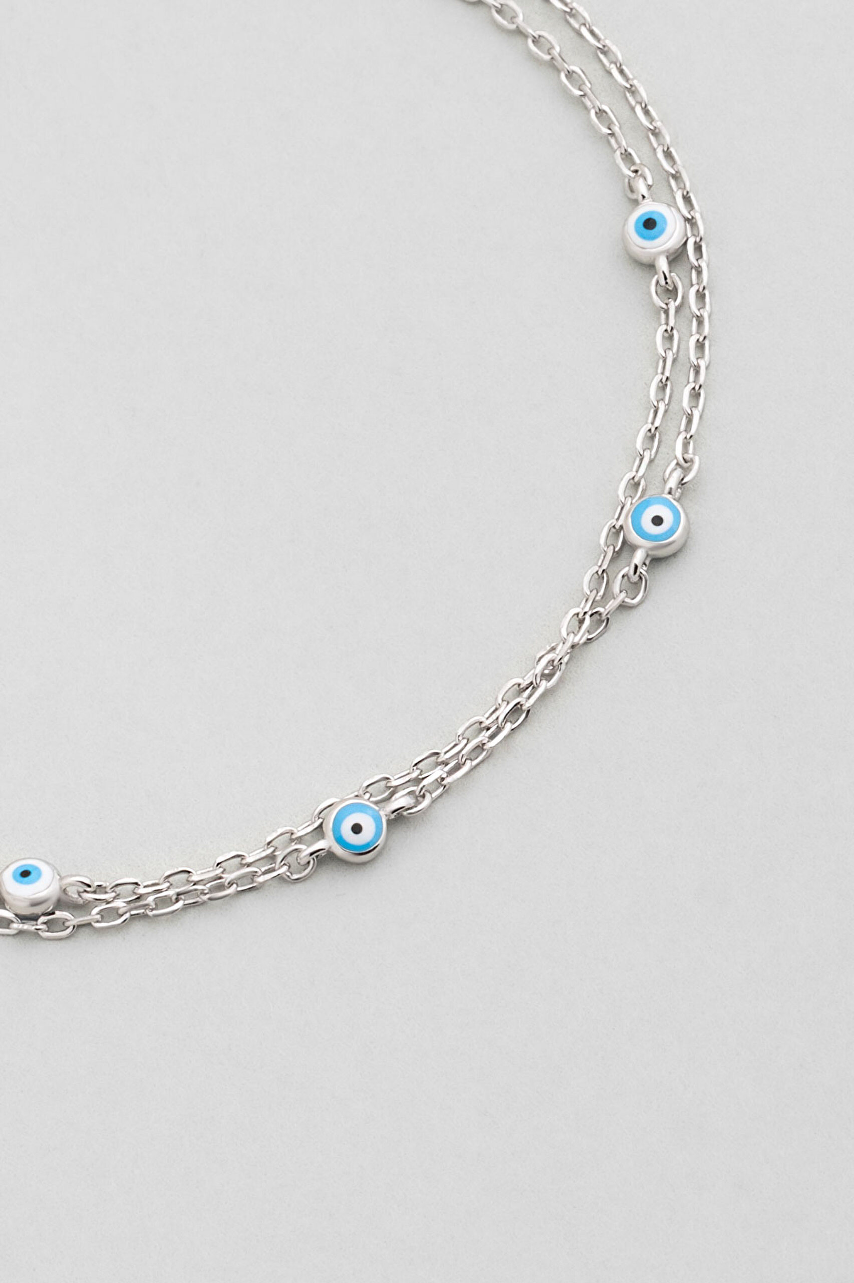 ⁠ Minimal Nazar 18 Ayar Beyaz Altın Kaplama 19 Cm Gümüş İkili Bileklik_4}