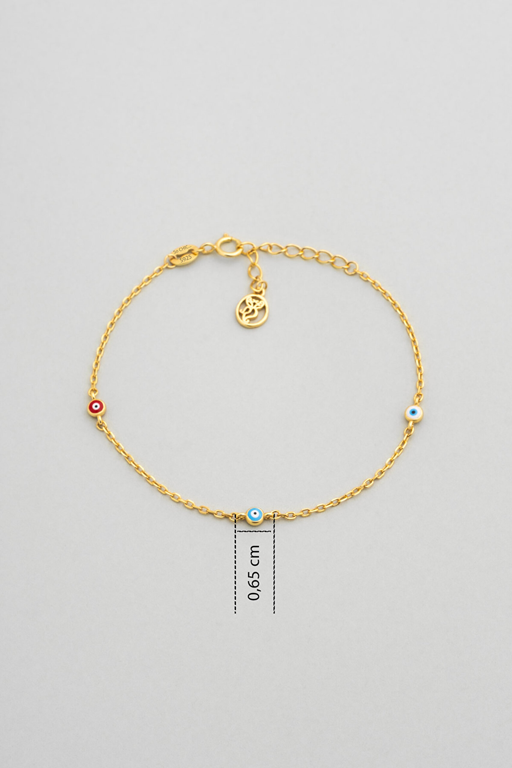 ⁠ Minimal Nazar 18 Ayar Sarı Altın Kaplama 19 Cm Gümüş Bileklik_2}