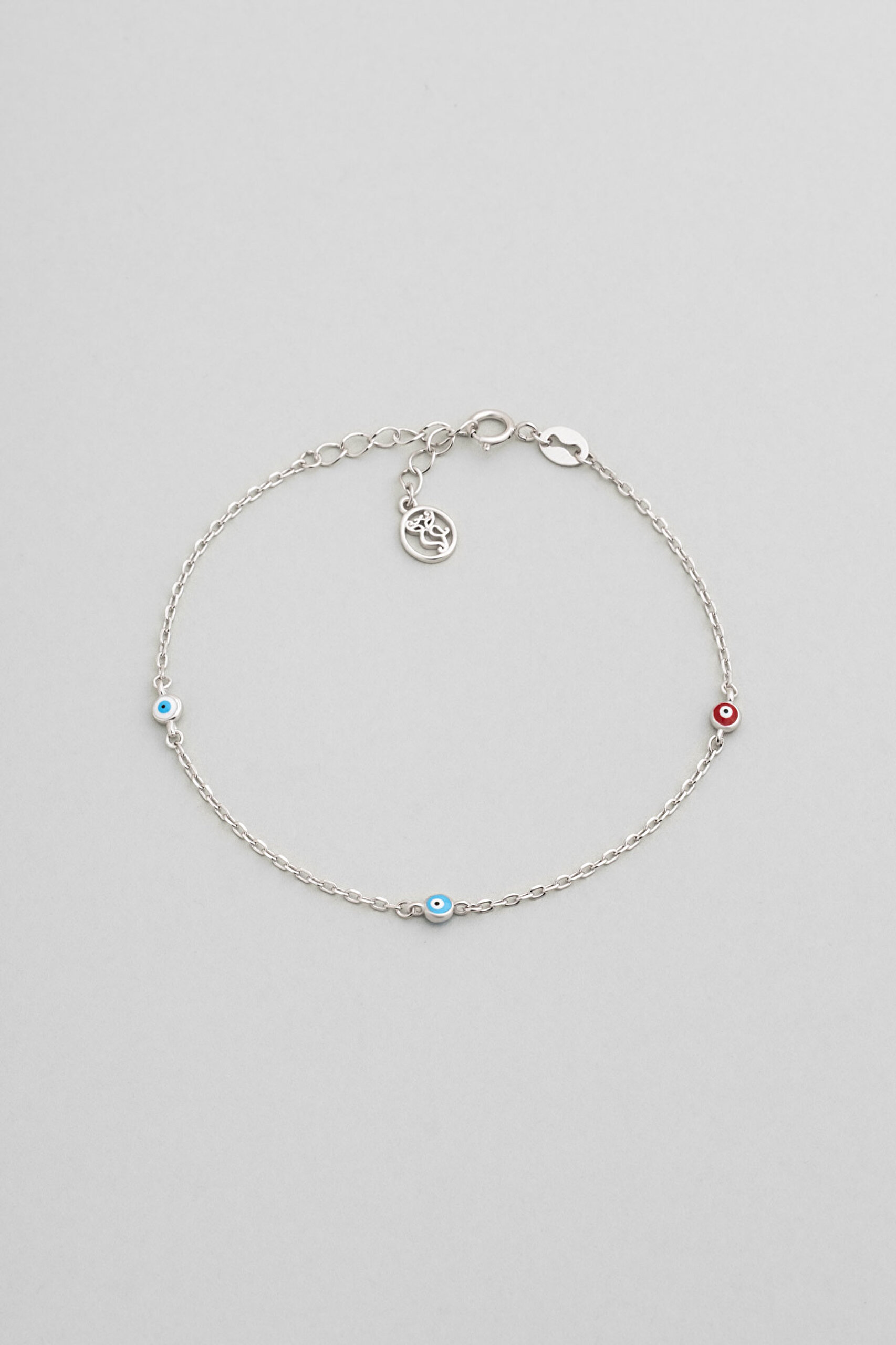 ⁠ Minimal Nazar 18 Ayar Beyaz Altın Kaplama 19 Cm Gümüş Bileklik_0}