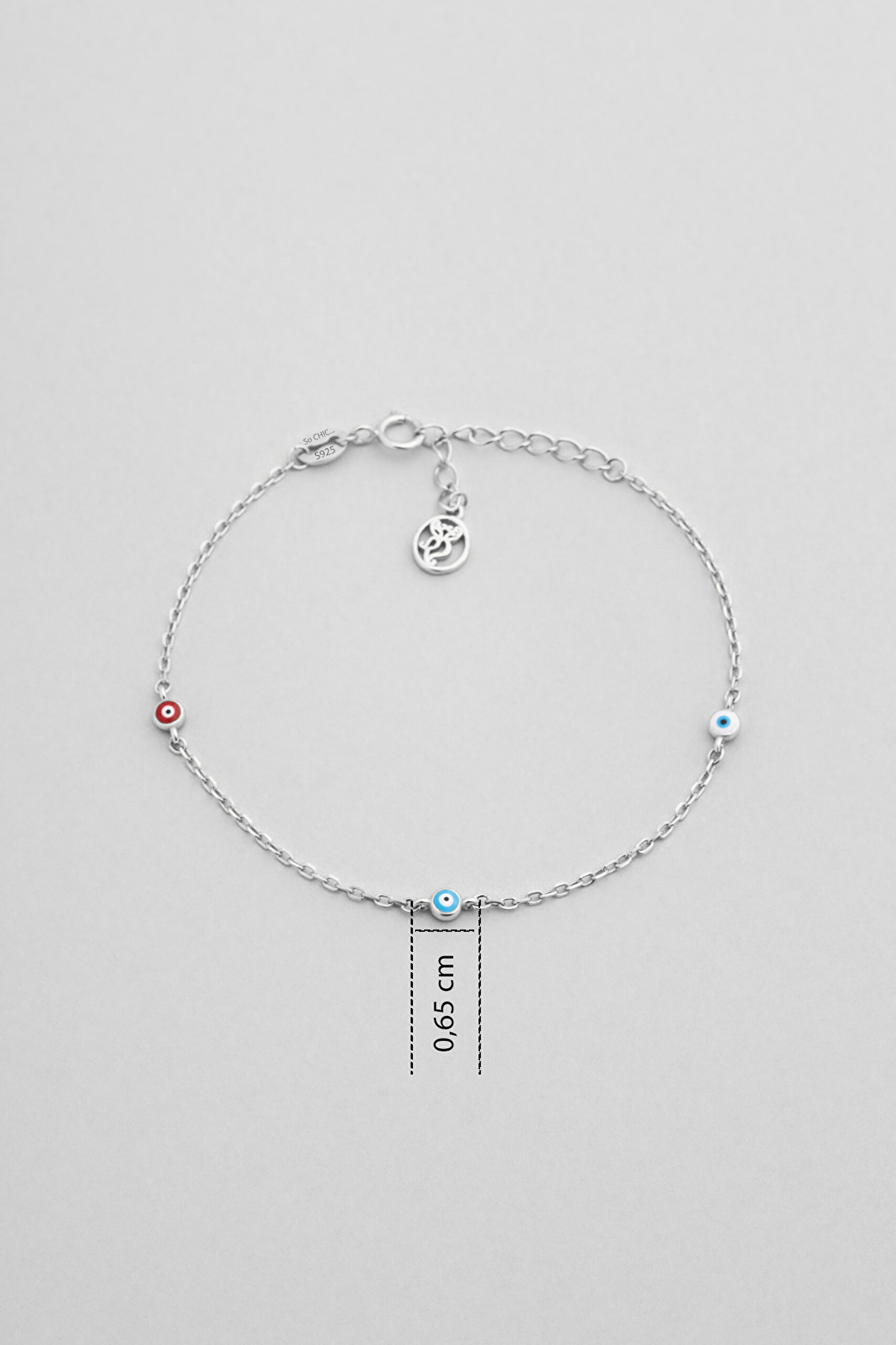 ⁠ Minimal Nazar 18 Ayar Beyaz Altın Kaplama 19 Cm Gümüş Bileklik_2}