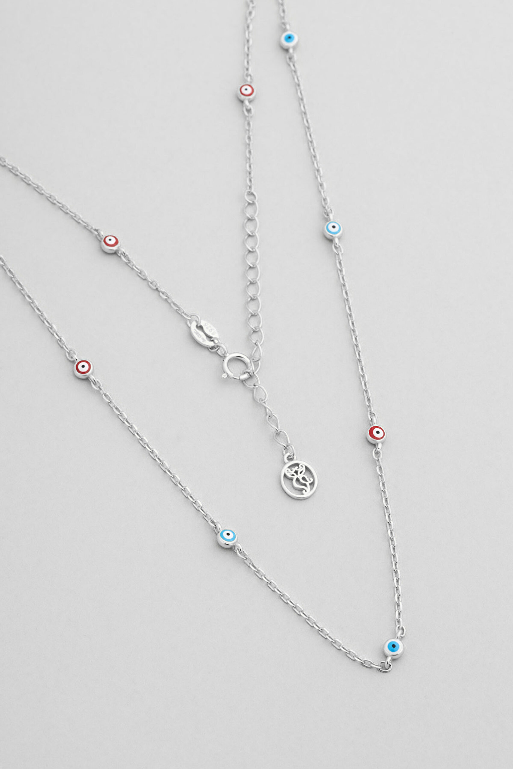 ⁠ Minimal Nazar 18 Ayar Beyaz Altın Kaplama 43 Cm Gümüş Kolye_0}