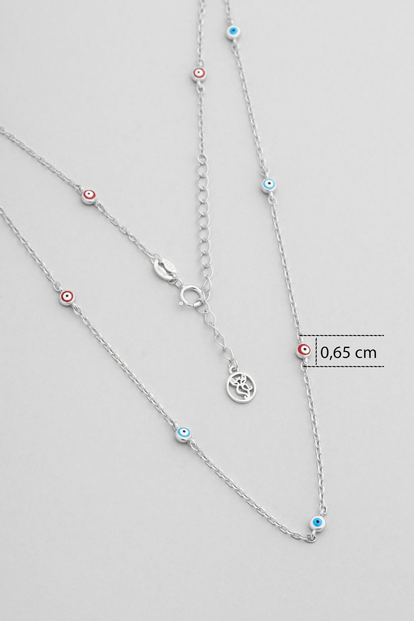 ⁠ Minimal Nazar 18 Ayar Beyaz Altın Kaplama 43 Cm Gümüş Kolye_2}