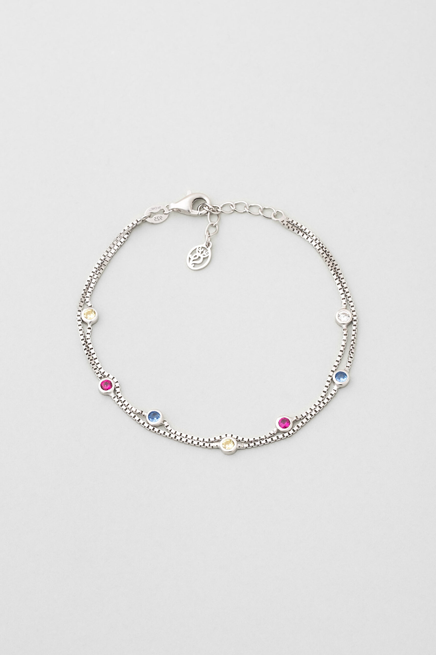 ⁠ Renkli Düş 18 Ayar Beyaz Altın Kaplama 19 Cm Gümüş İkili  Bileklik_0}