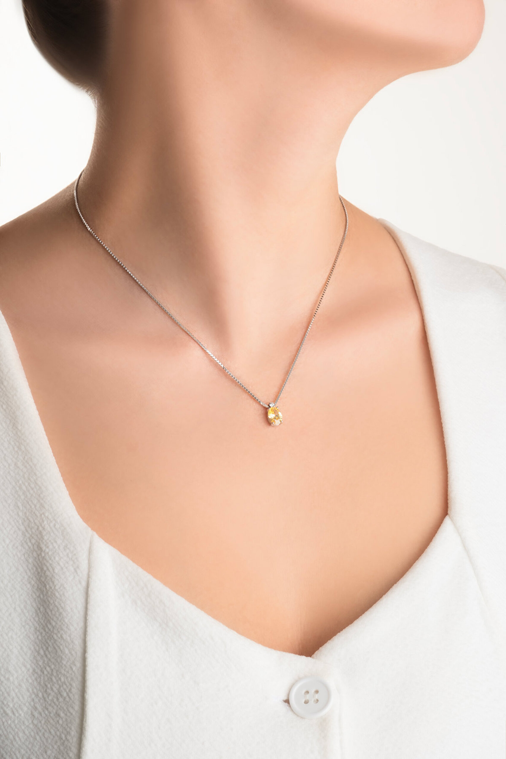 Moonlight 18 Ayar Beyaz Altın Kaplama 45 Cm Gümüş Minimal Kolye - 3