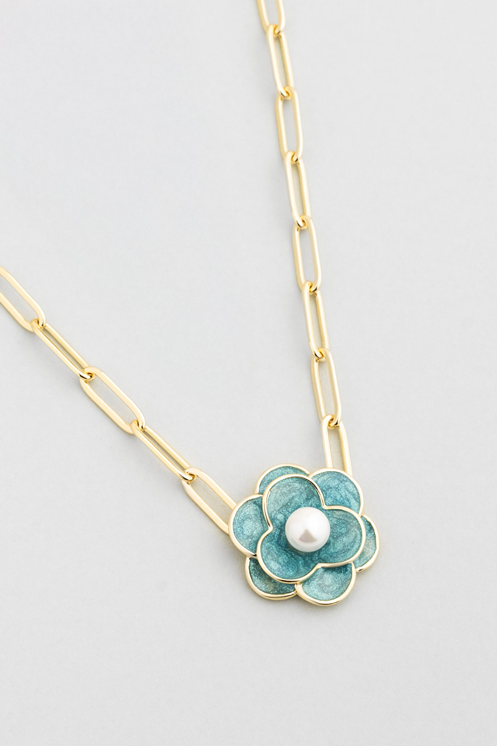 ⁠ Kamelya Çiçeği 18 Ayar Sarı Altın Kaplama 45 Cm Gümüş Zincir Kolye_4}