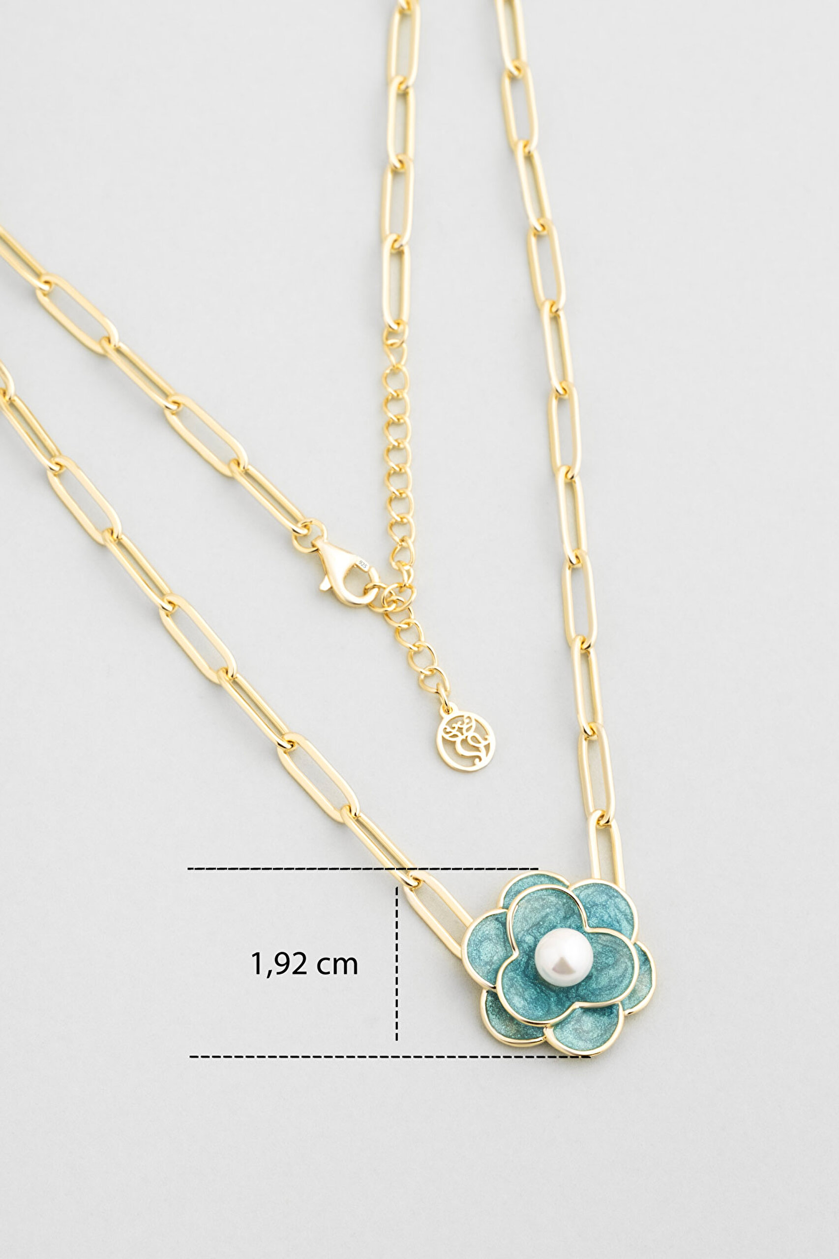 ⁠ Kamelya Çiçeği 18 Ayar Sarı Altın Kaplama 45 Cm Gümüş Zincir Kolye_2}