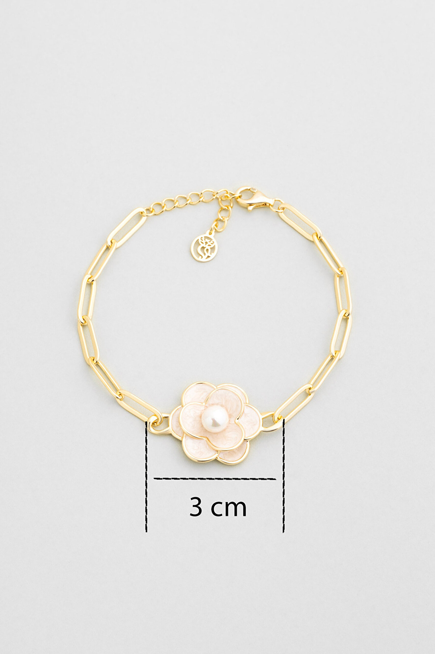 ⁠ Kamelya Çiçeği 18 Ayar Sarı Altın Kaplama 19 Cm Gümüş Zincir Bileklik_2}